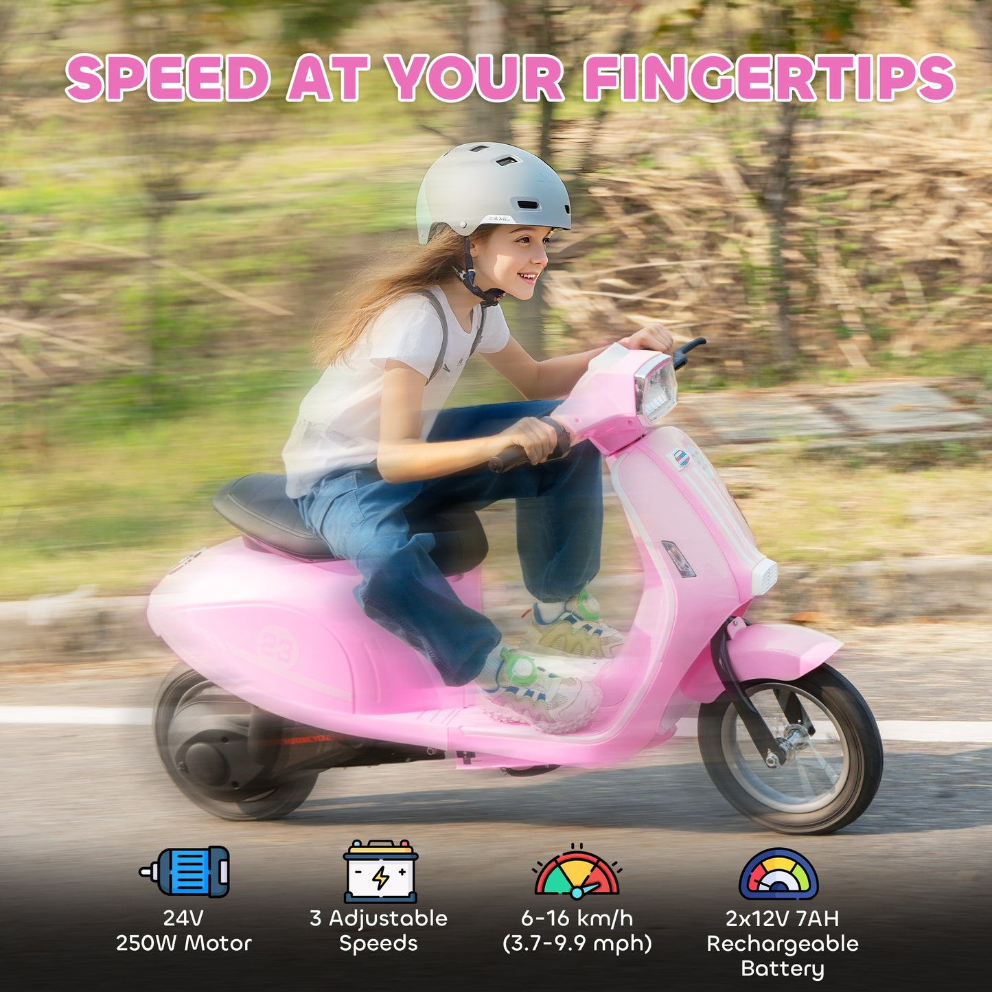 24V Kids Electric Motorbike, Ride on Motorcycle with Manual Throttle