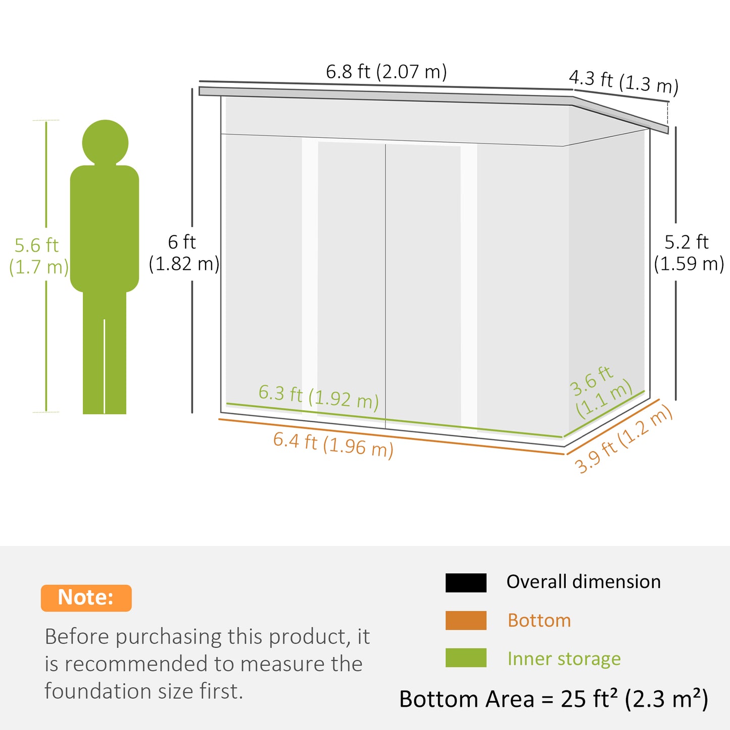 7 x 4ft Outdoor Storage Shed with Foundation Kit