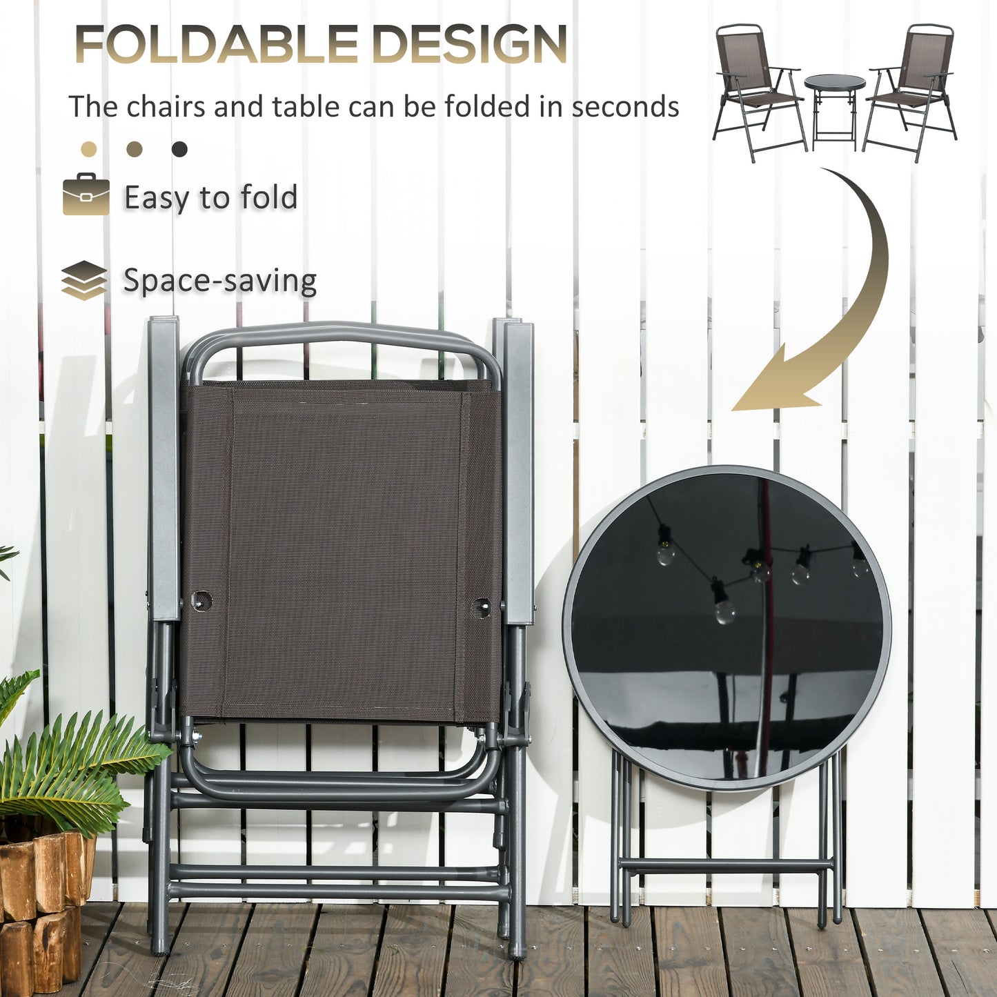 Three-Piece Garden Seat Set, with Glass-Top Table