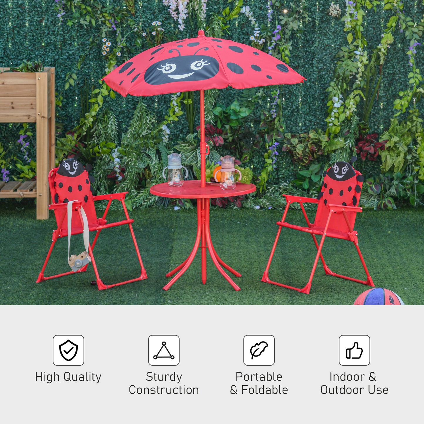 Kids Folding Picnic Table Chair Set w/ Parasol