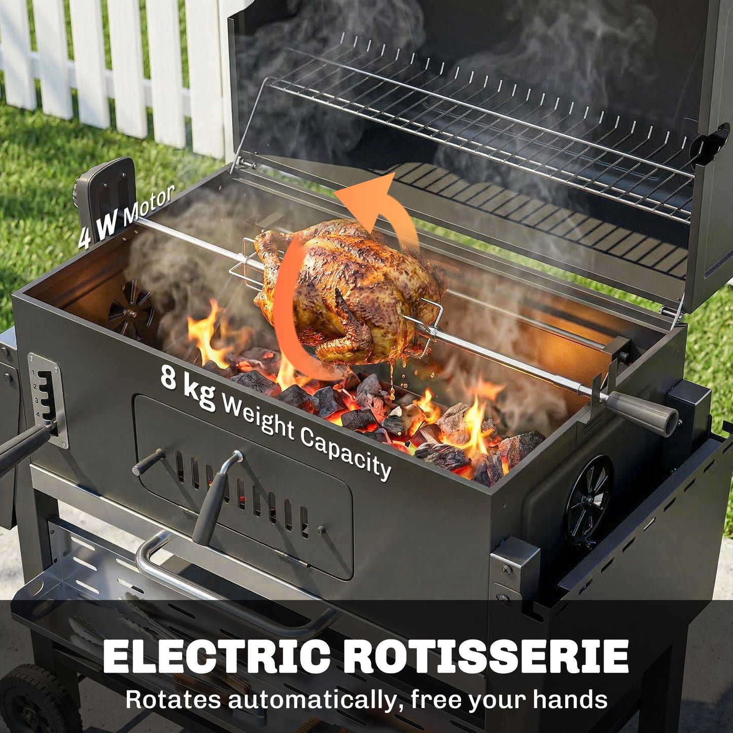 Charcoal BBQ Grill Smoker with Electric Rotisserie Kit