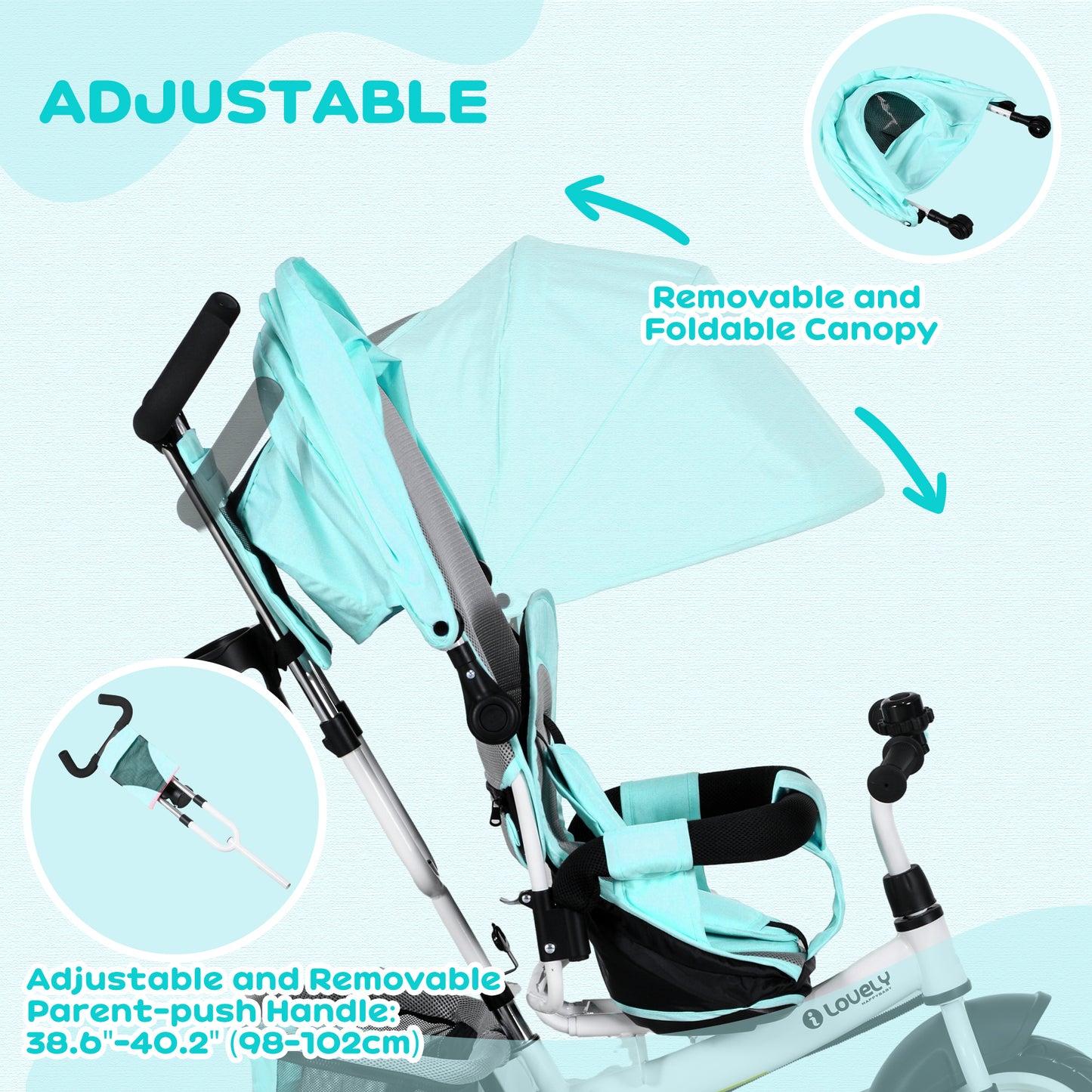 6 in 1 Kids Trike with Parent Handle, Canopy, 5-point Seat Belt (1)
