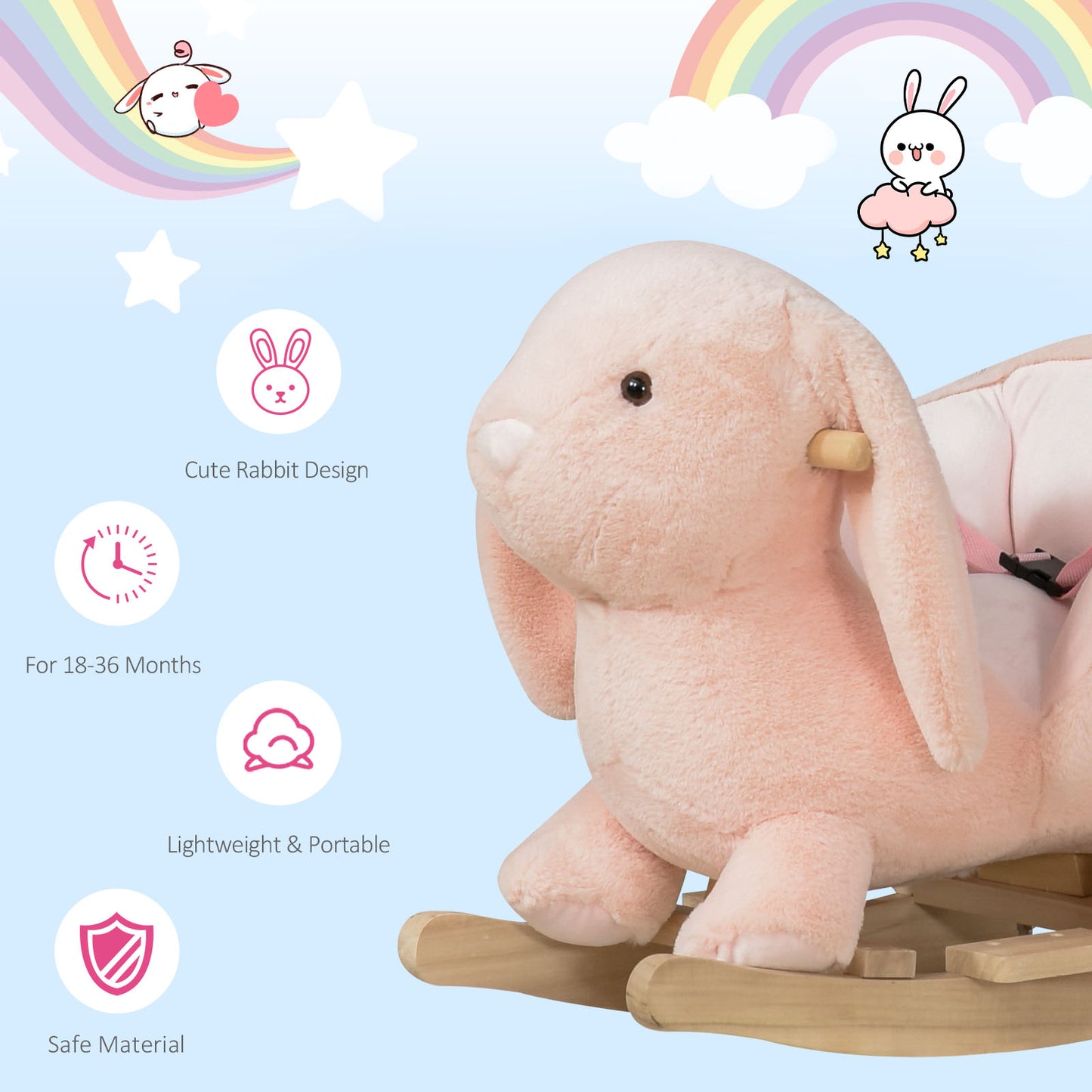 Baby Rocking Horse, Plush Baby Rocker Rabbit Ride-On Toy with Sound