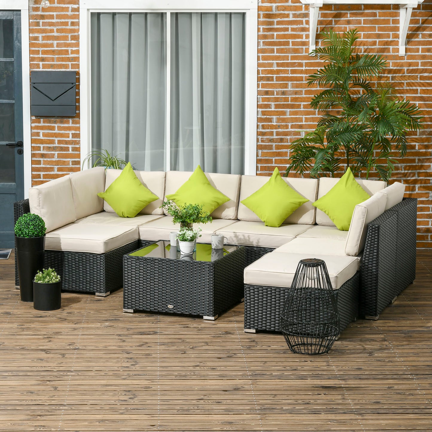 8 Pieces PE Rattan Corner Sofa Set, Outdoor Garden Furniture Set