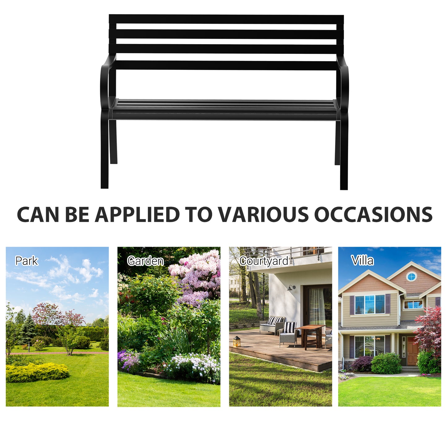 Stylish 2 Seater Metal Garden Porch Chair Bench Stable Patio