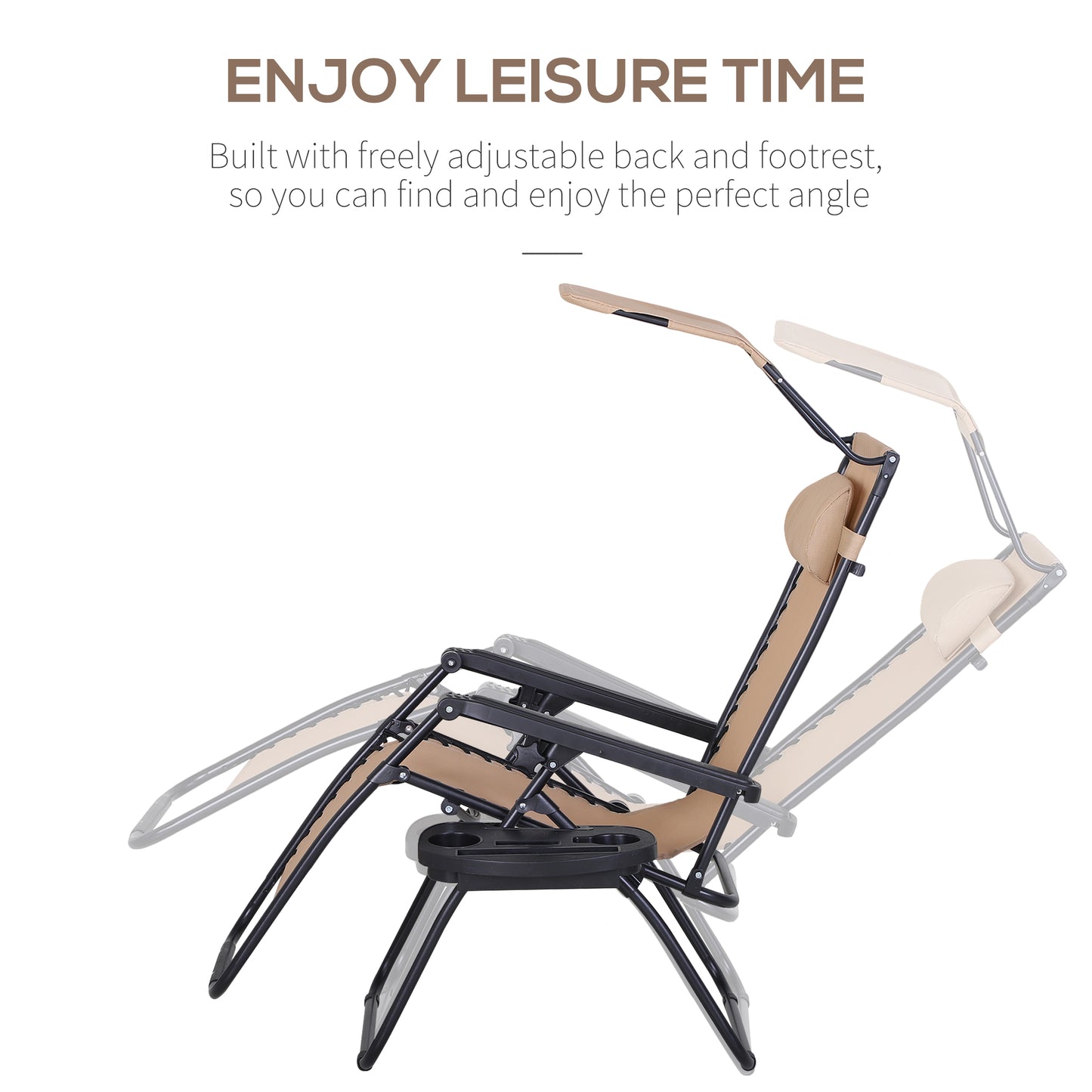 2 Piece Foldable Reclining Garden Chair with Headrest