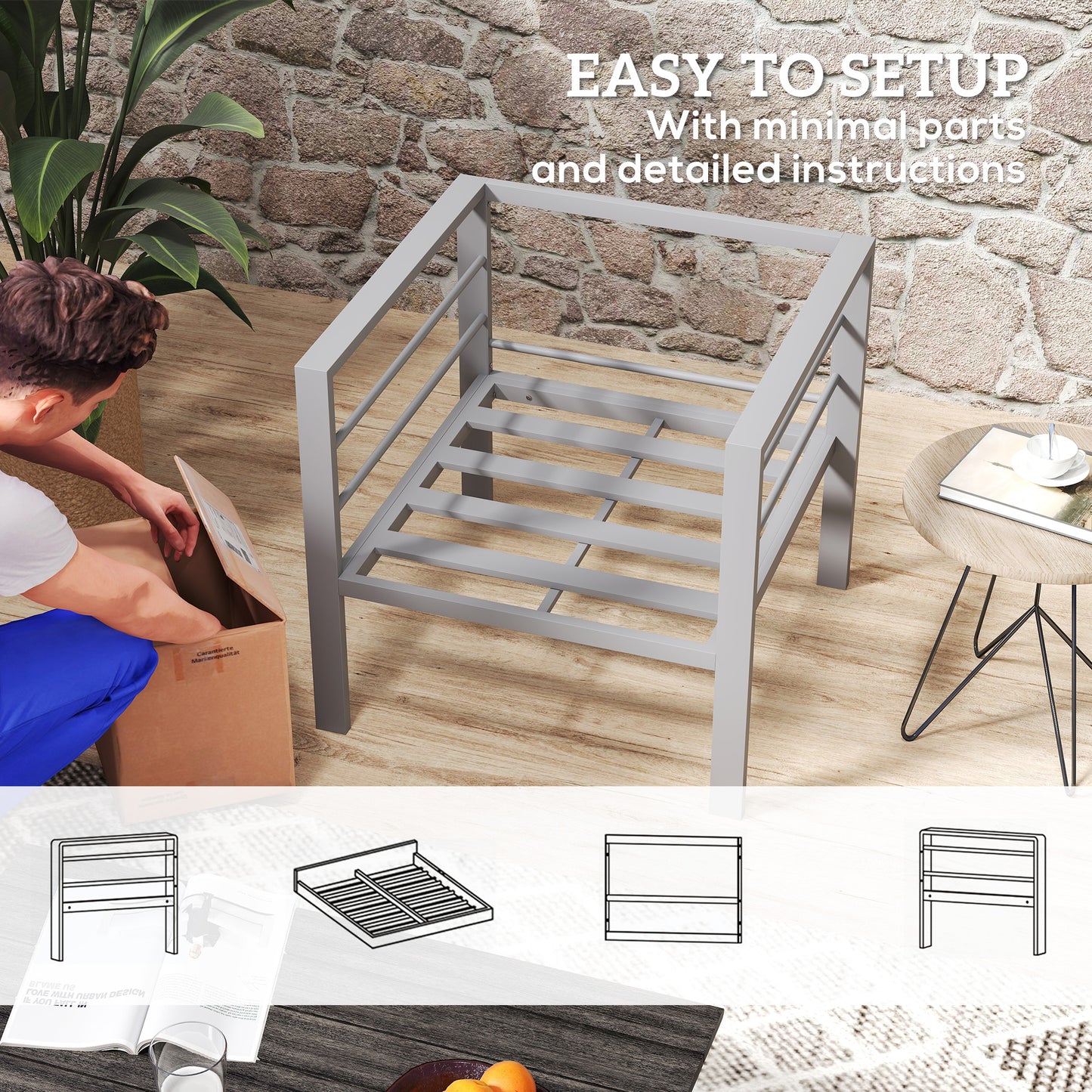 Garden Sofa, All-Weather Garden Single Sofa with Removable Cushions
