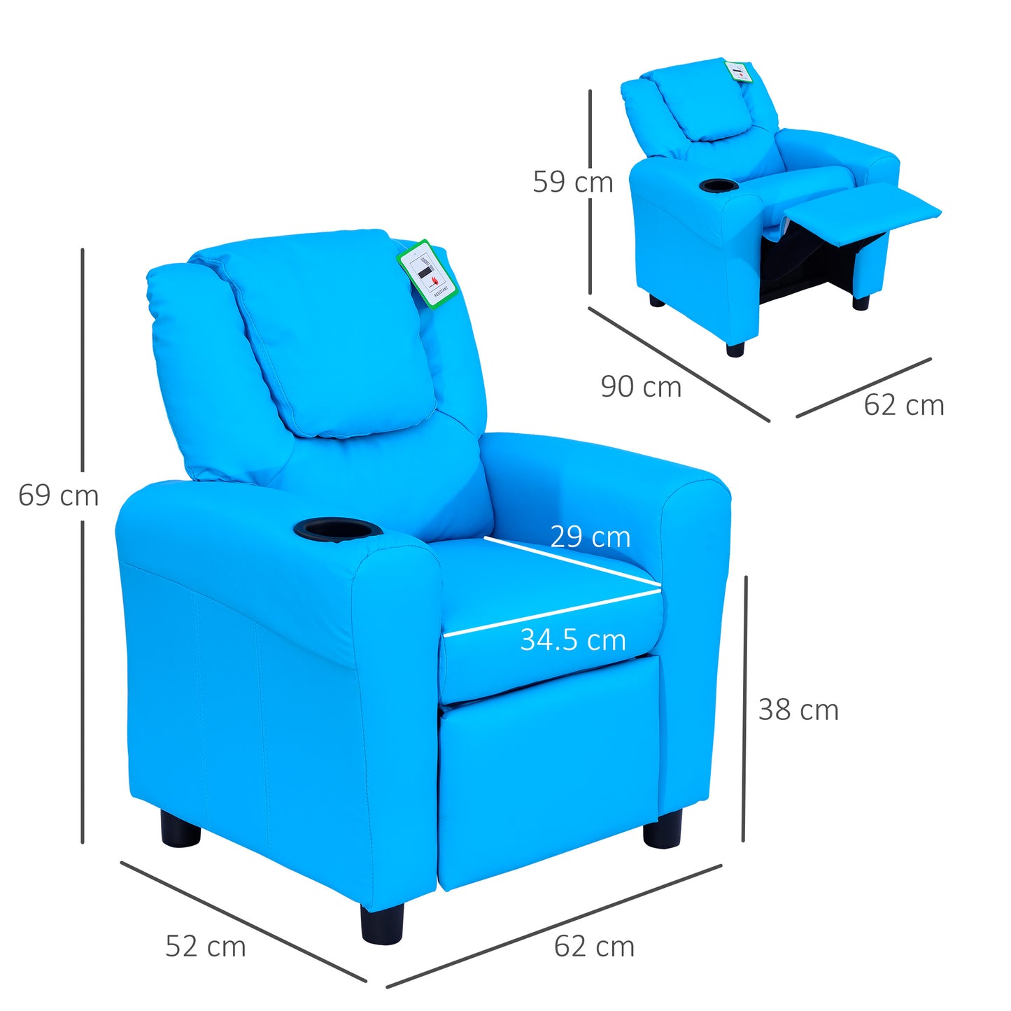 Kids Recliner Chair, PU Leather with Adjustable Backrest, Footrest