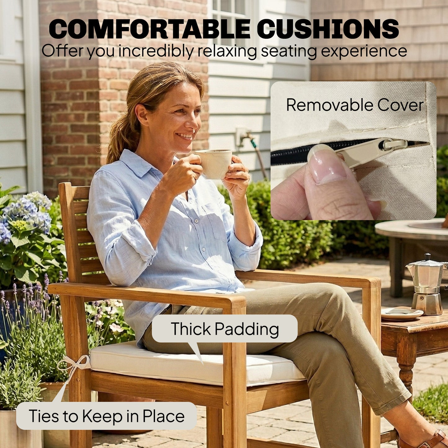 4 Seater Wooden Garden Furniture Set with Loveseat, Armchairs, Table