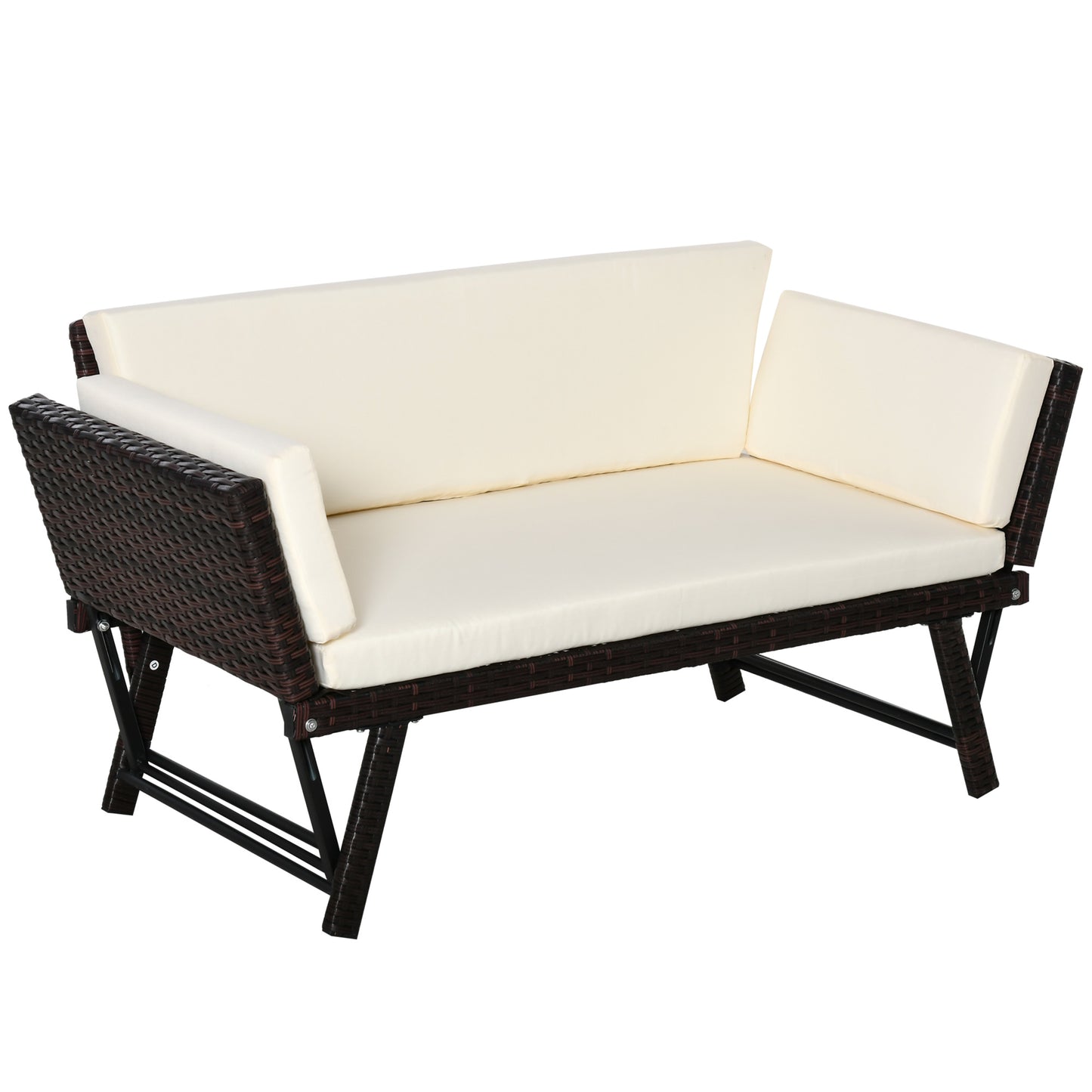 2-Seater 2-in-1 Rattan Convertible Sofa Daybed
