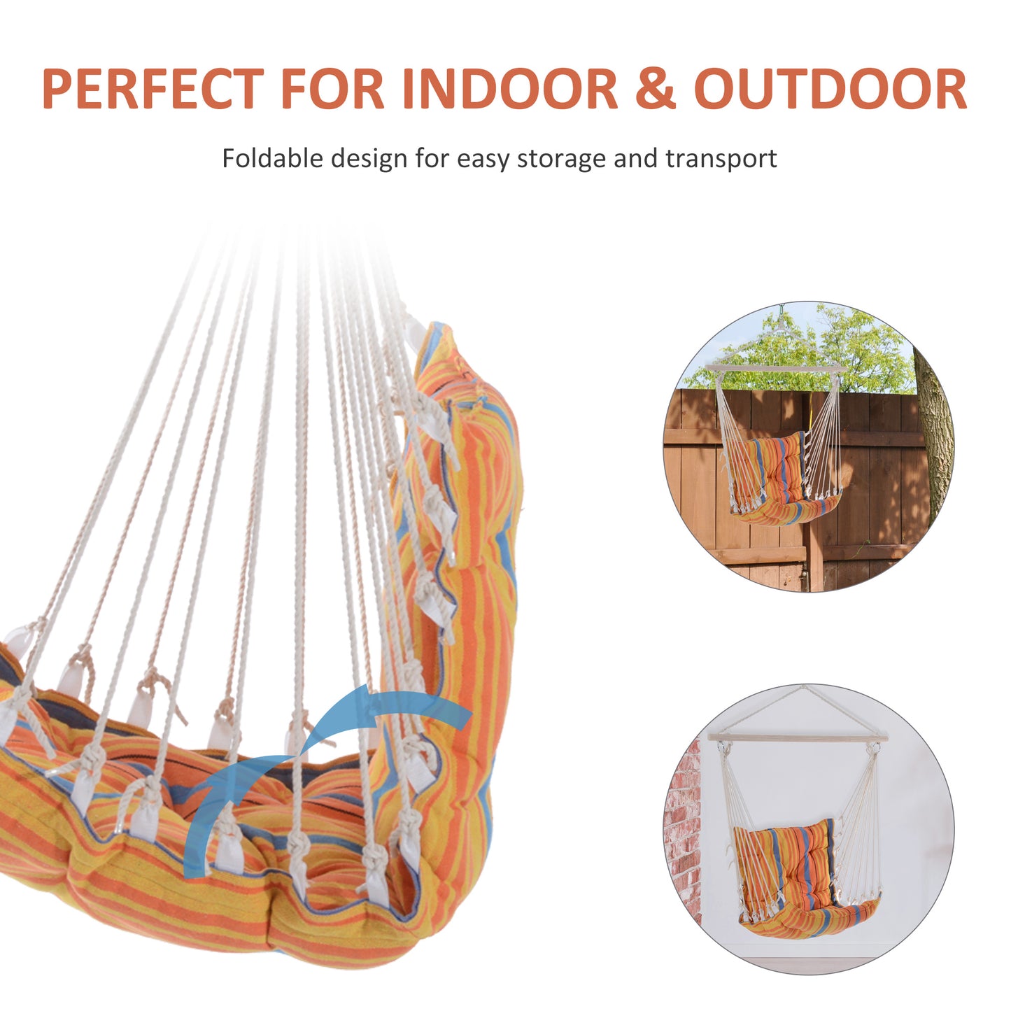 Outdoor Hanging Rope Chair with Soft Padded Seat & Backrest