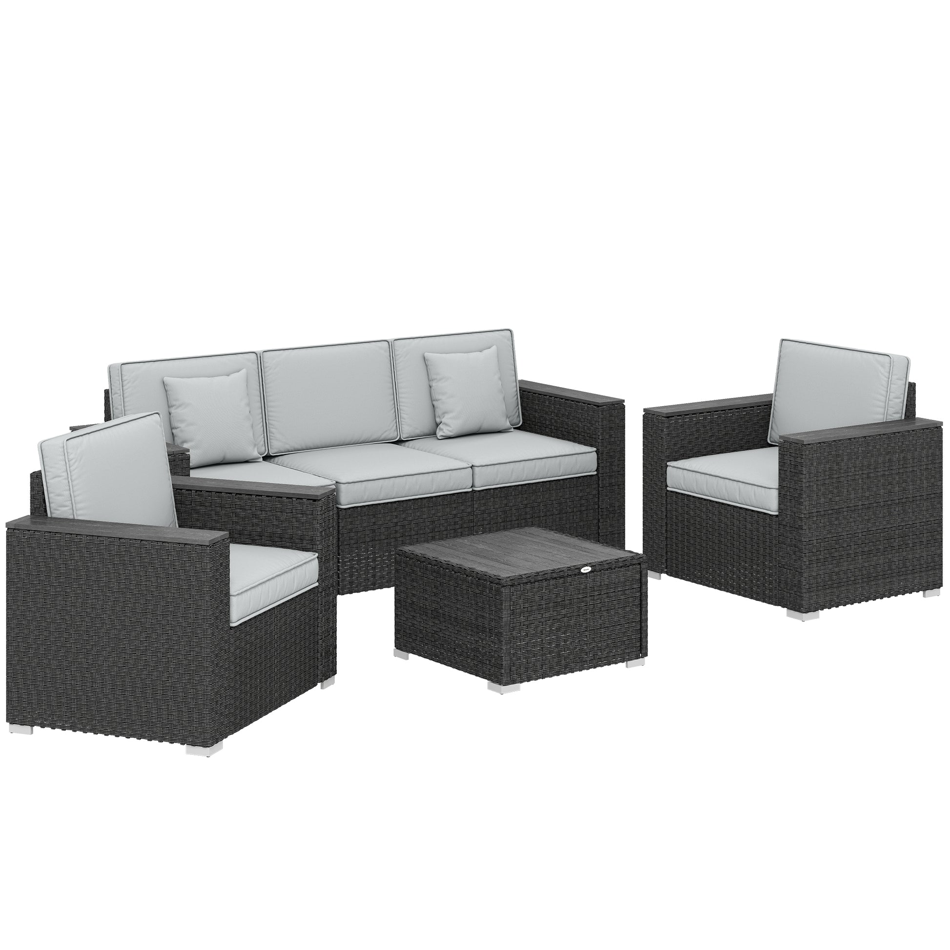 5 Seater Rattan Garden Furniture Set with Wide Armrests, Cushions