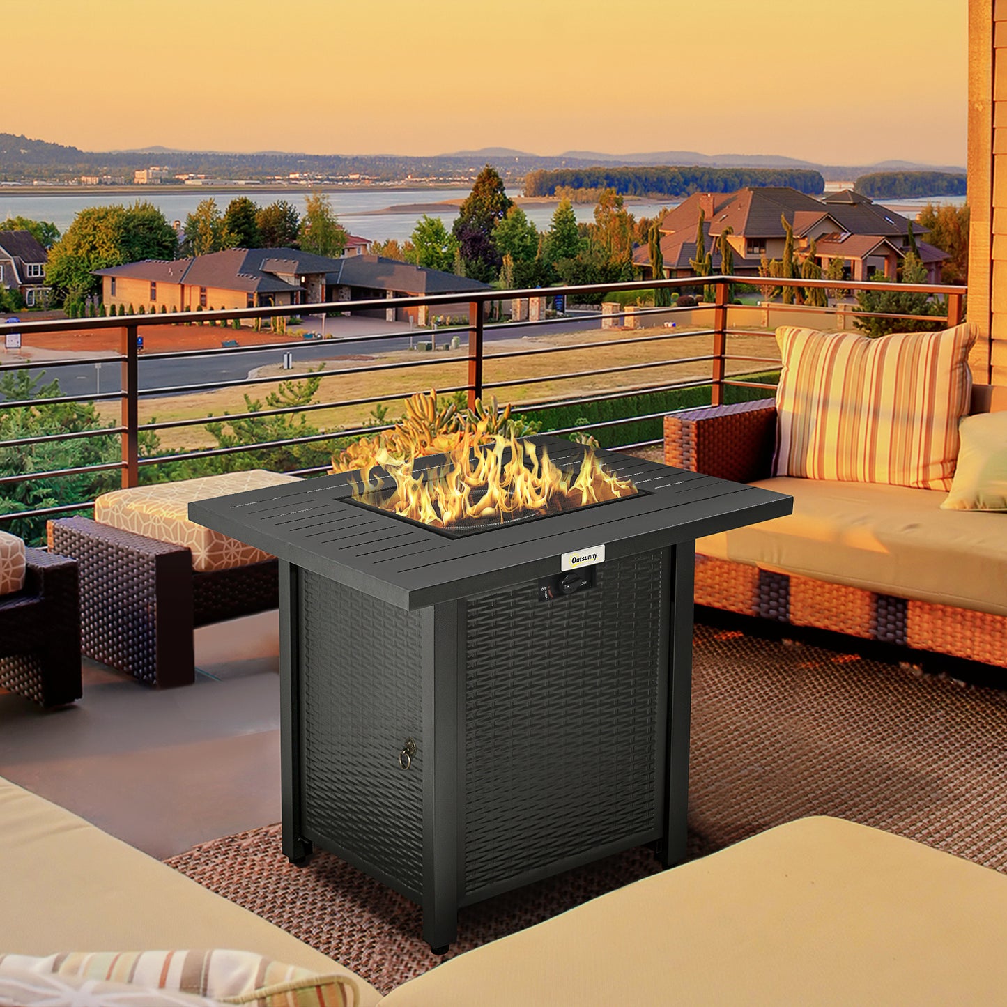 Rattan-style Propane Gas Fire Pit Table with 40,000 BTU Burner