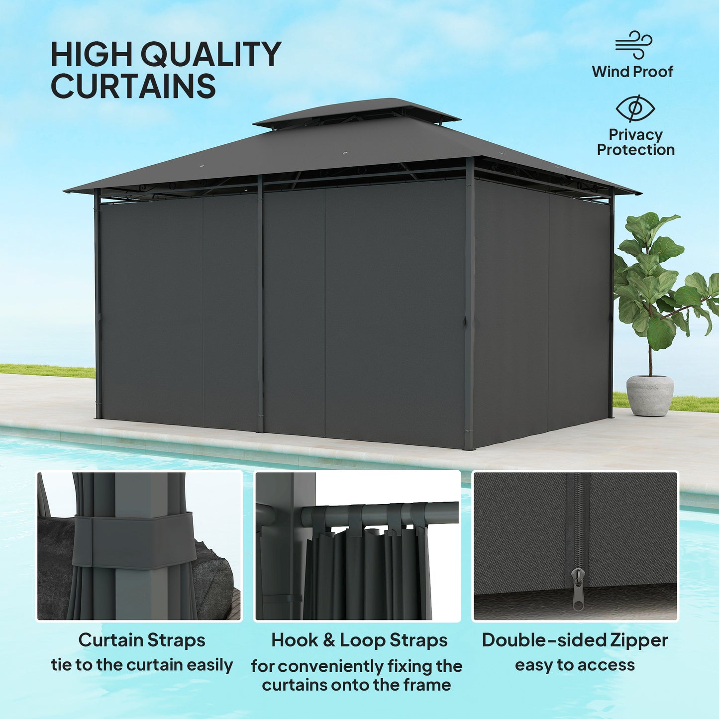 3 x 4m Steel Gazebo, with Curtains