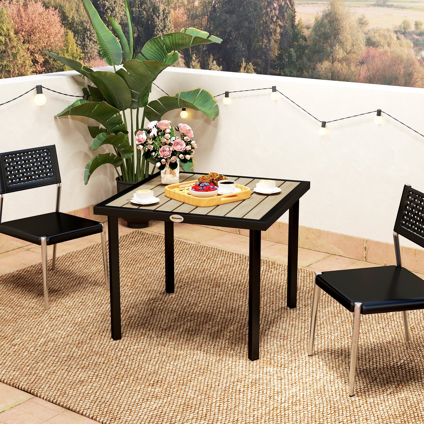 Square Garden Dining Table with 5.4cm Parasol Hole, Slatted Top