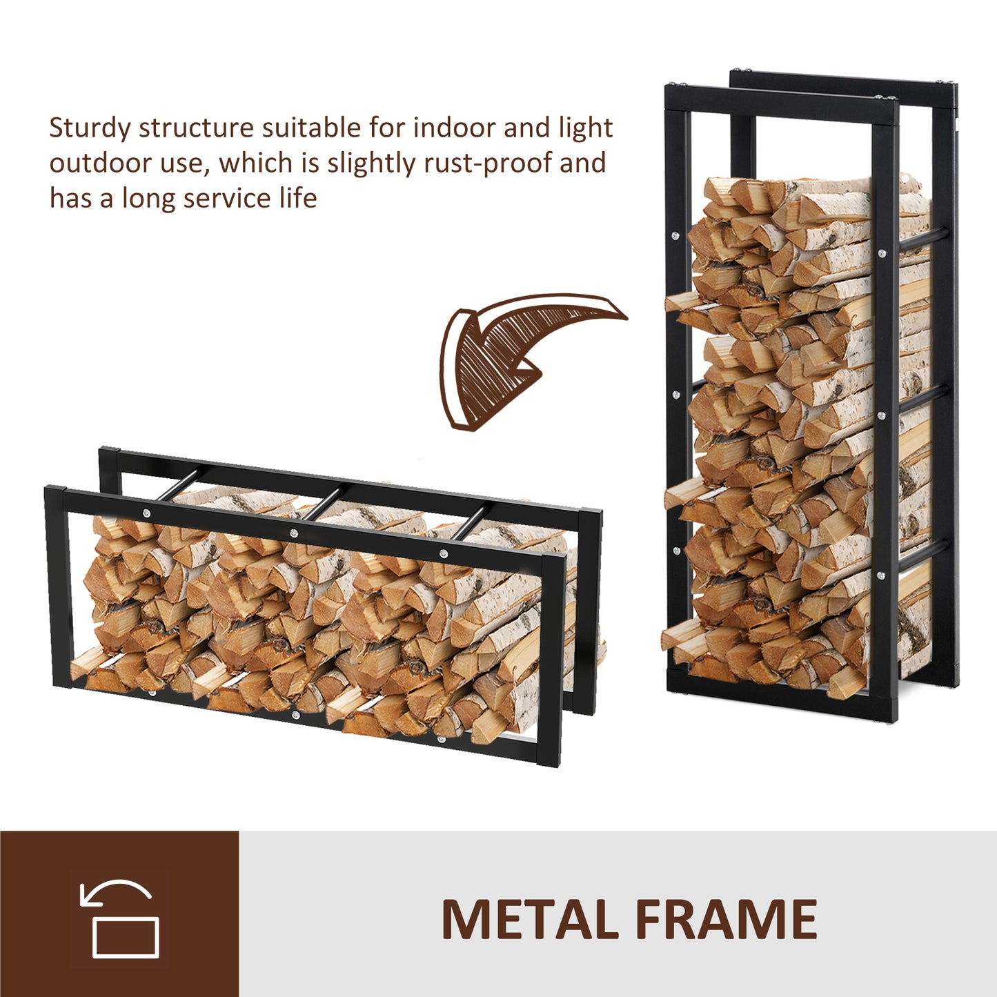 Metal Firewood Log Holder Tall Firewood Rack Indoor Outdoor (2)