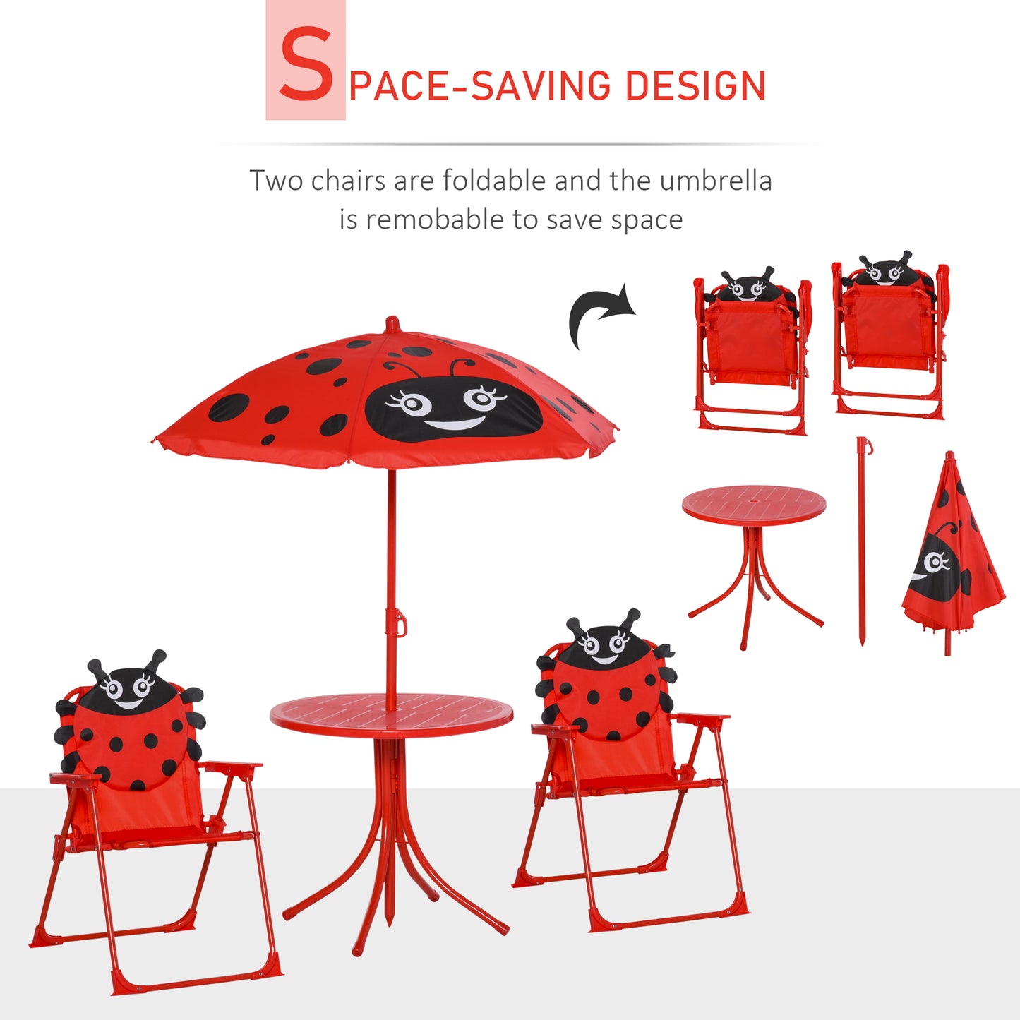 Kids Folding Picnic Table Chair Set w/ Parasol