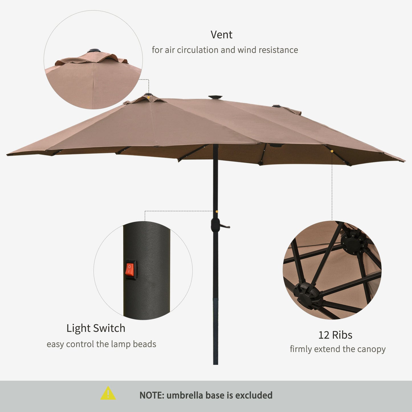 Garden Parasol 4.4m Double-Sided Sun Umbrella Patio Parasol LED