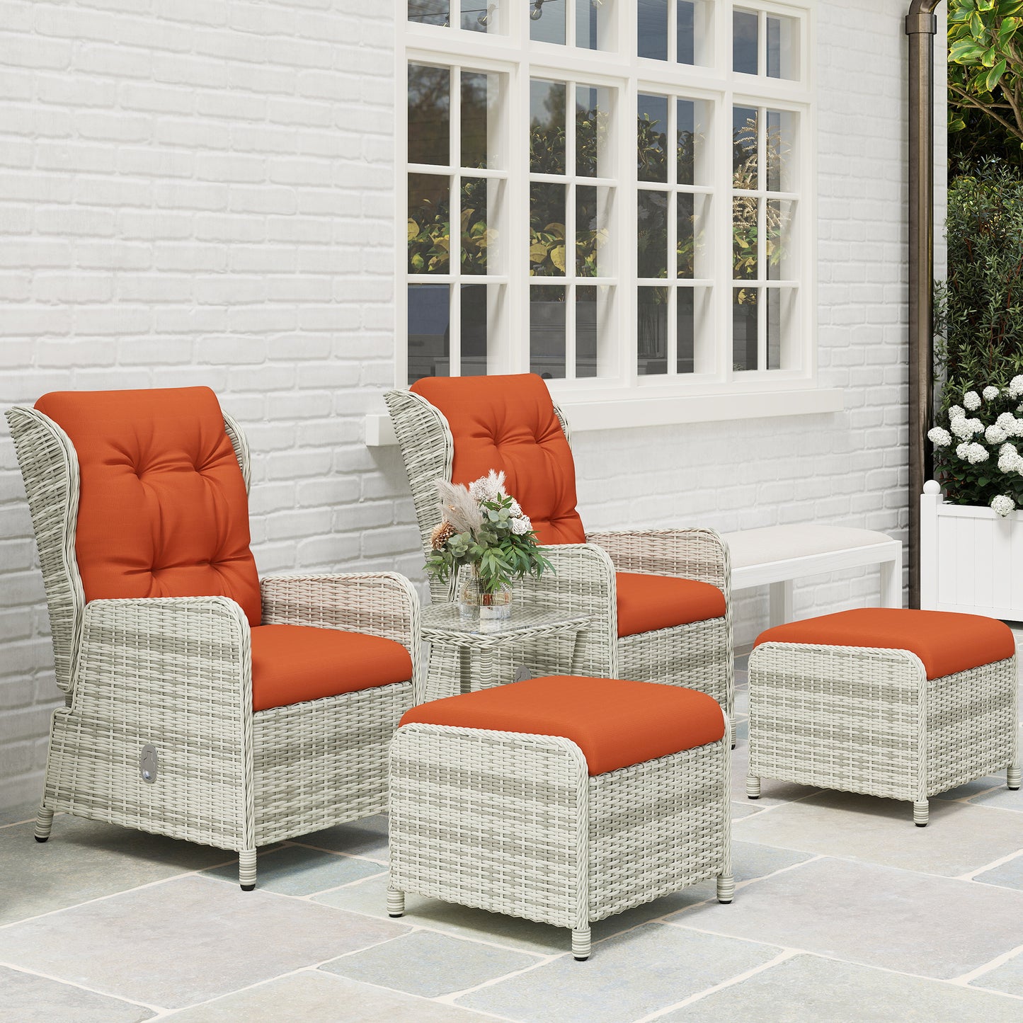 5 Pieces Rattan Bistro Set with Adjustable Back