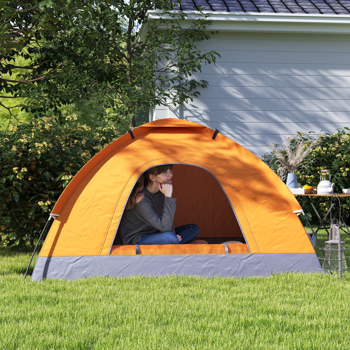 2 Person Camping Tent, Dome Tent with Zipped Doors, Storage Pocket