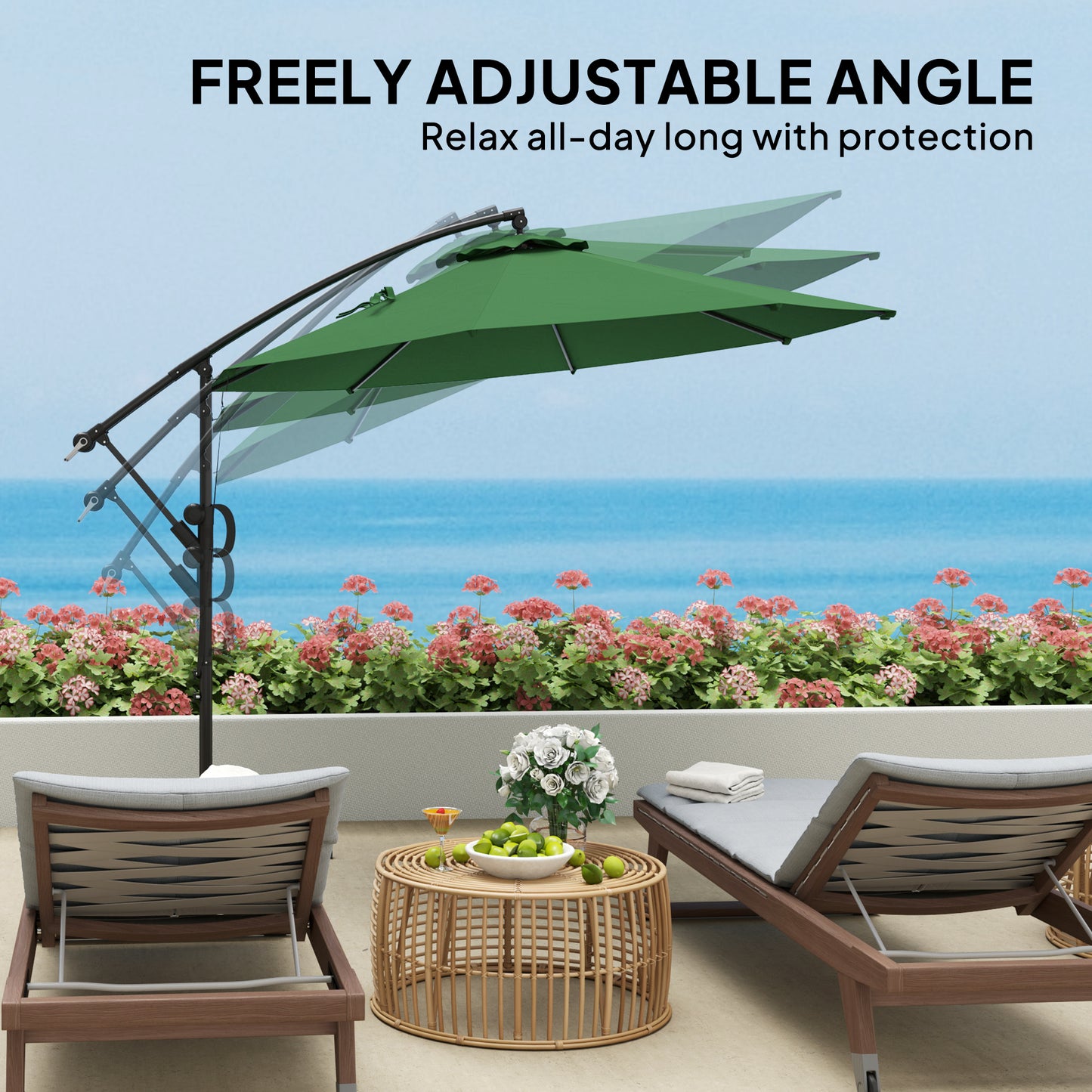 3(m) Garden Cantilever Parasol with Cover and Wind Protection Strap