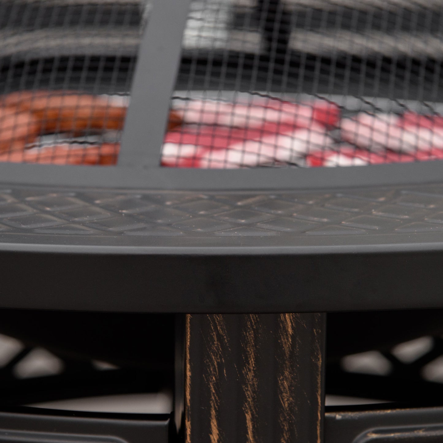 Outdoor Fire Pit, Firepit with Grill Net, Mesh Lid, Poker