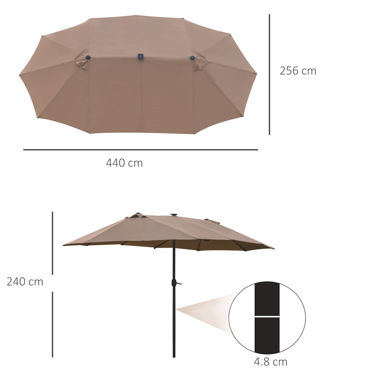 Garden Parasol 4.4m Double-Sided Sun Umbrella Patio Parasol LED
