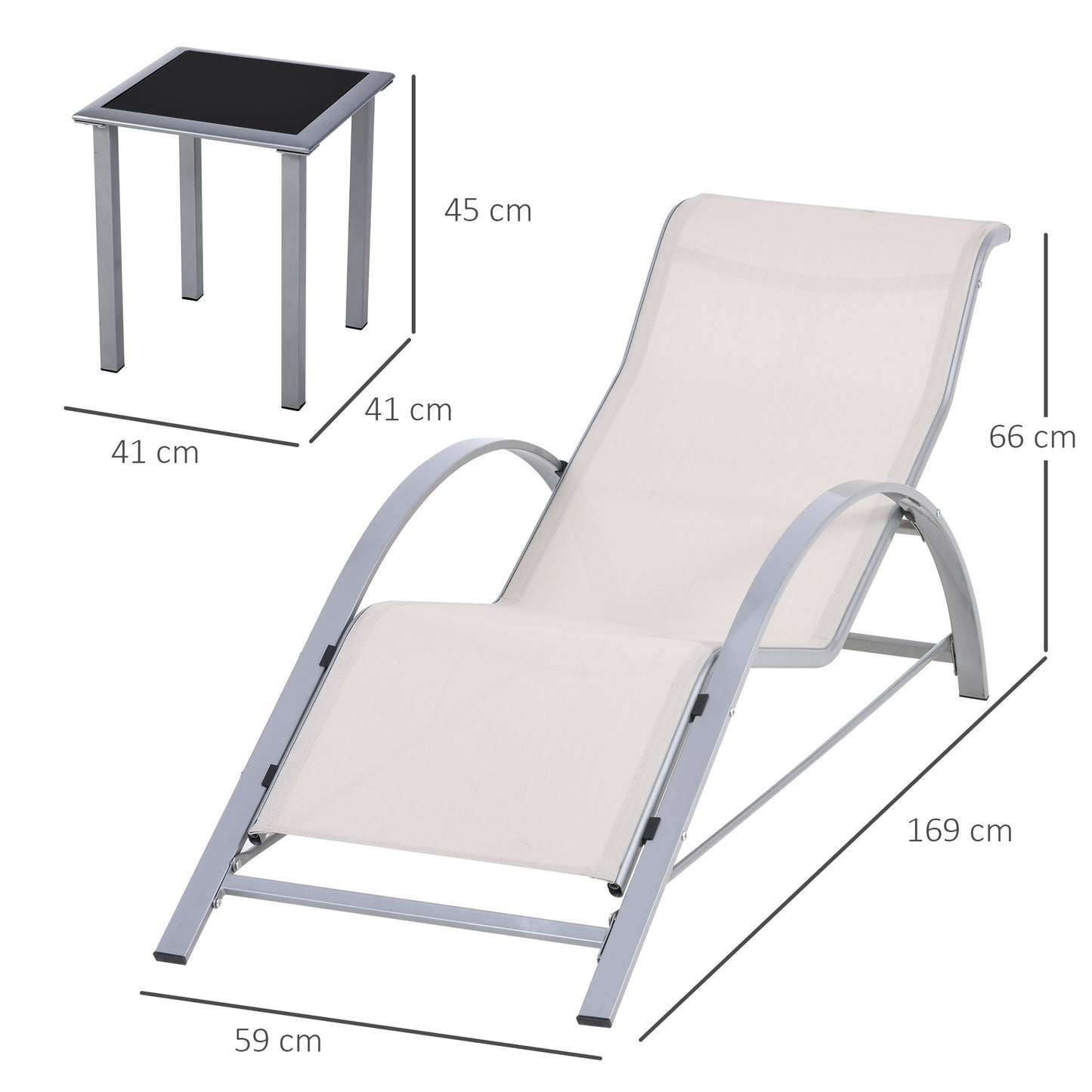 3 Pieces Lounge Chair Set Metal Frame Garden Outdoor Recliner