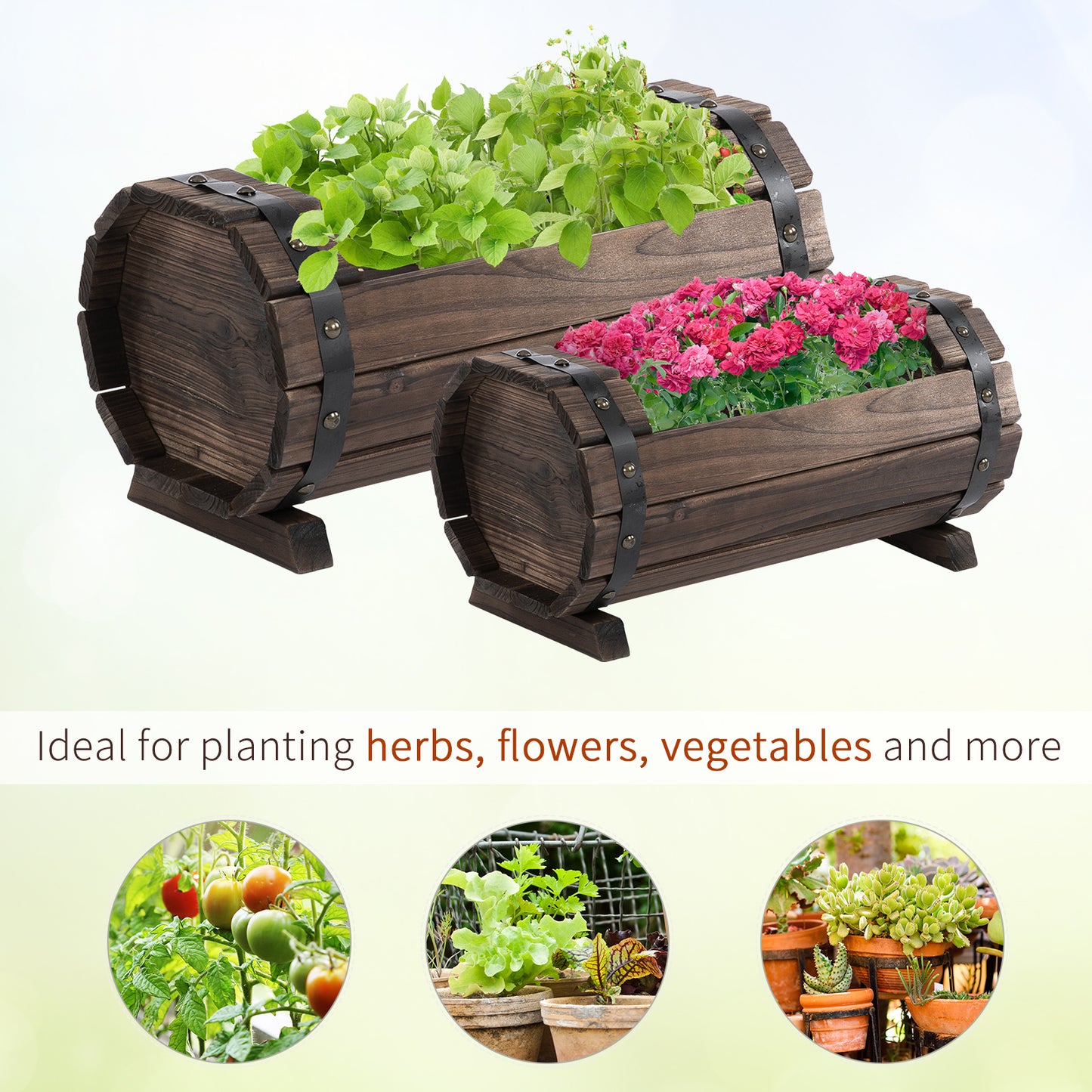 2PCs 56L Wooden Planter Box Flower Plant Pot Outdoor Flower Beds
