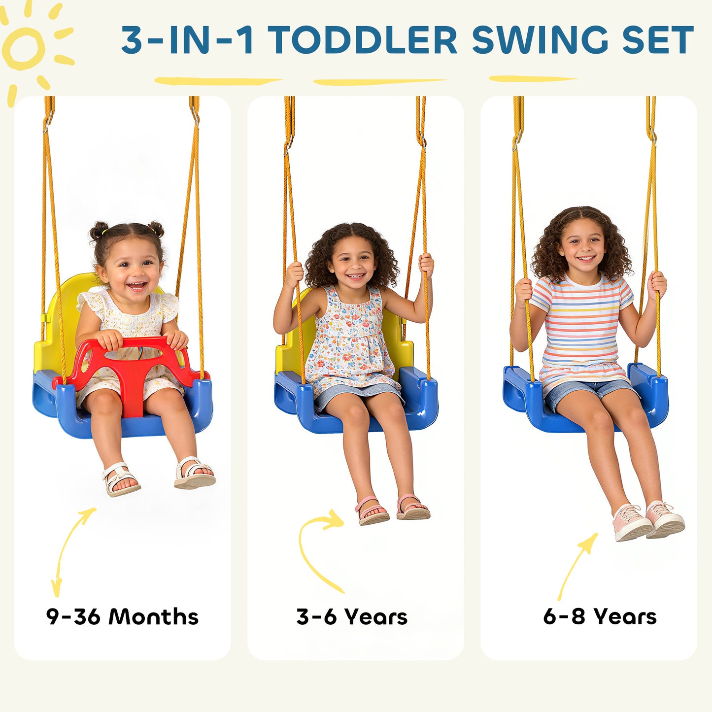 3 in 1 Toddler Swing Set, Folding Child Swing Set with Seat Belt