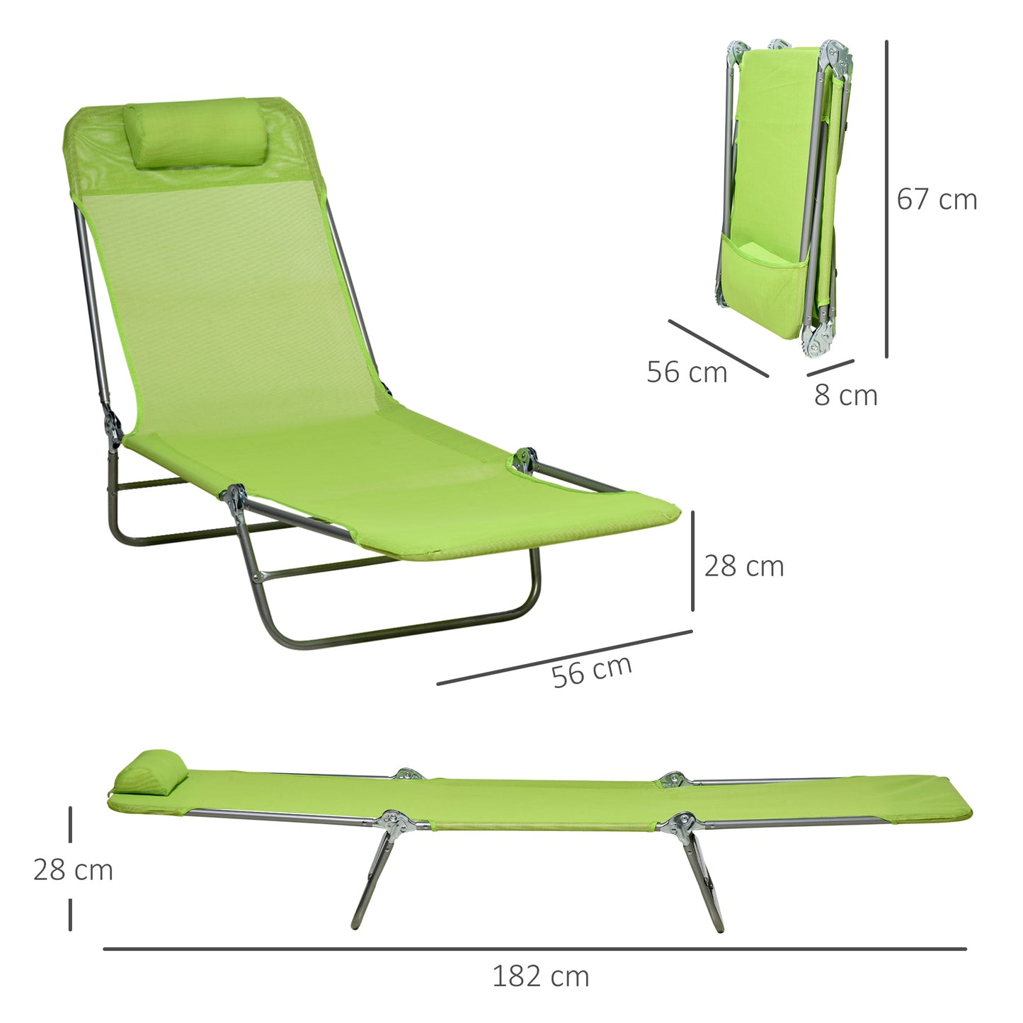 Set of Two Steel Frame Sun Loungers, with Reclining Backs
