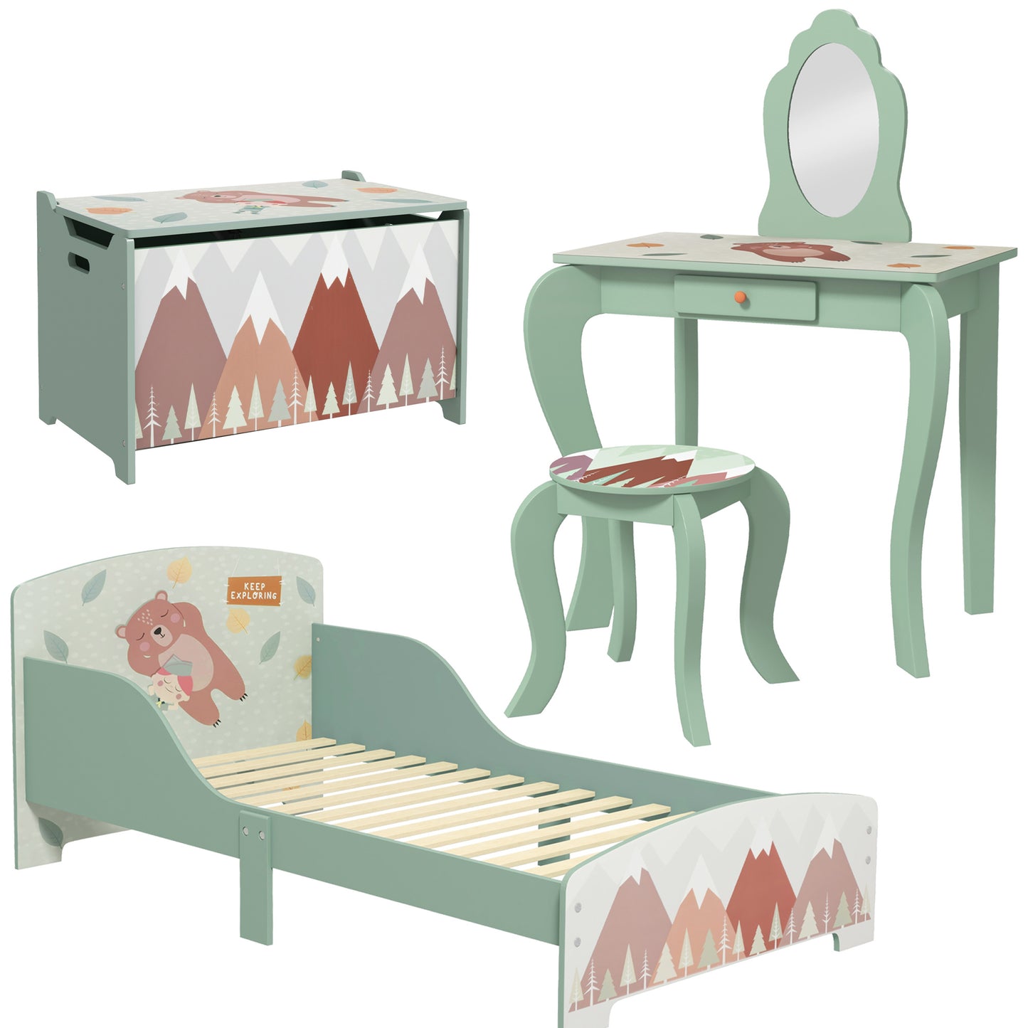 Kids Bedroom Furniture Set Includes Bed Frame, Kids Toy Chest