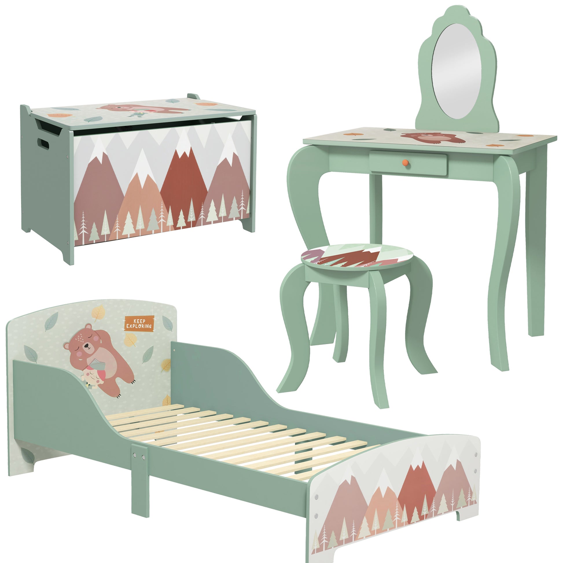 Kids Bedroom Furniture Set Includes Bed Frame, Kids Toy Chest