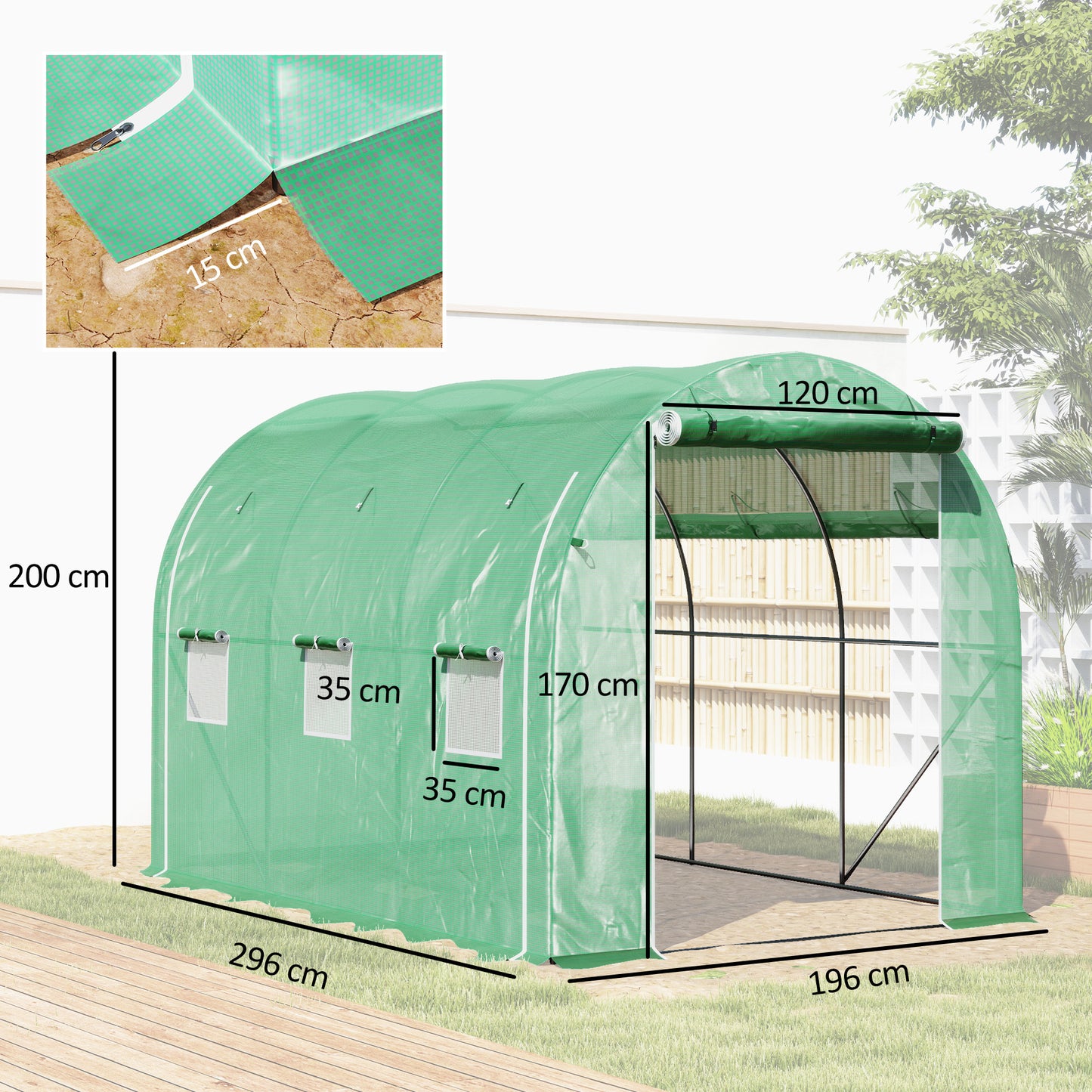 296 x 196cm Steel Frame Polytunnel Greenhouse