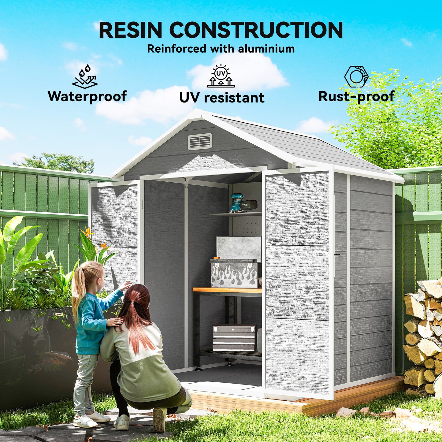 6 x 5ft Garden Shed, Plastic Shed with Floor, Window