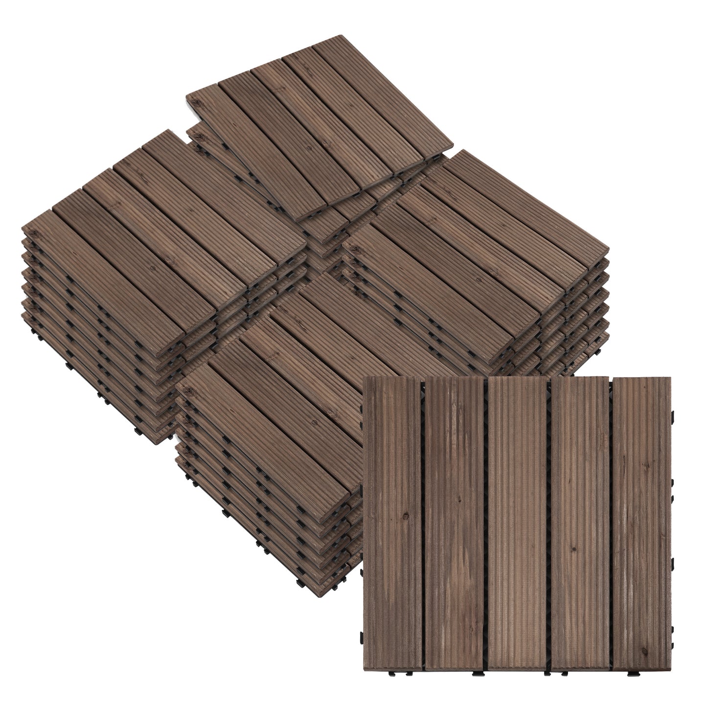27 Pcs Solid Wood Interlocking Decking Tiles For Patio, Balcony