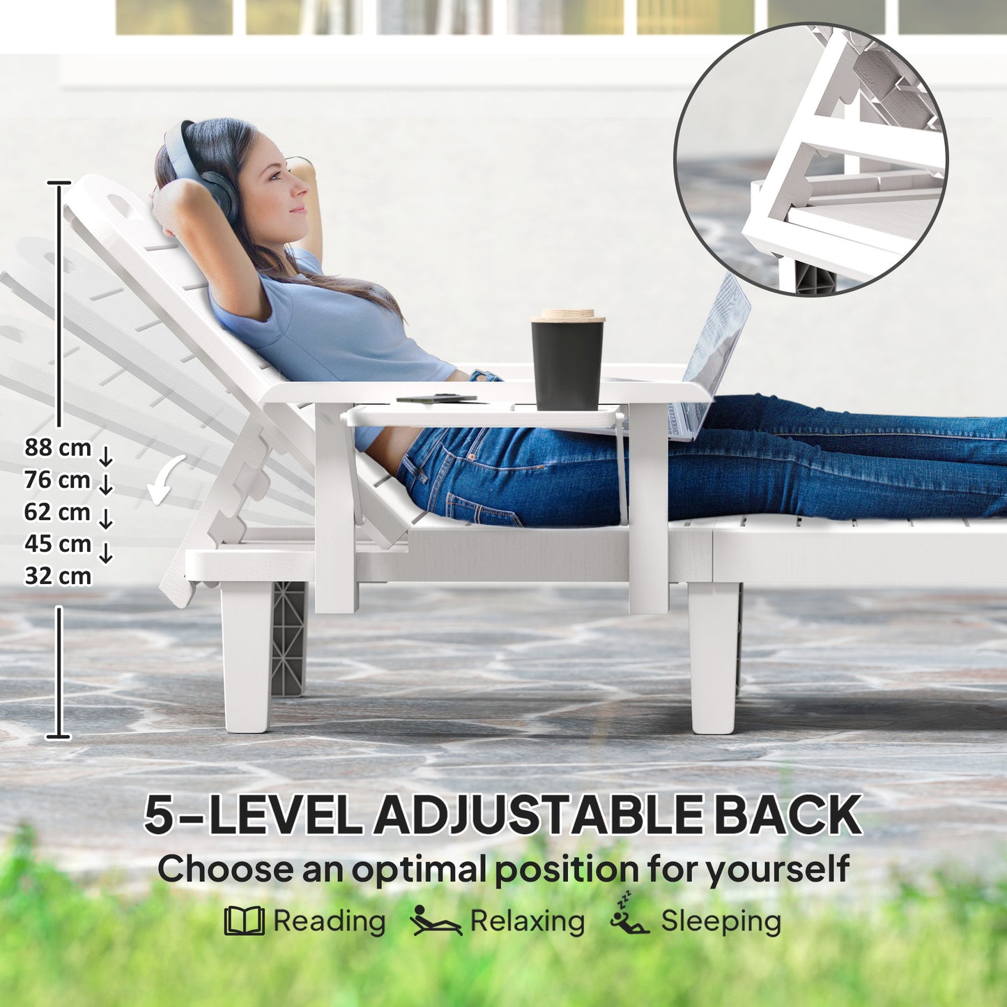 Set of 2 Resin Reclining Sun Loungers for Garden