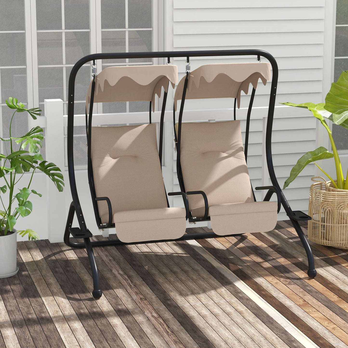 Two-Seat Garden Swing Chair, with Protective Canopy