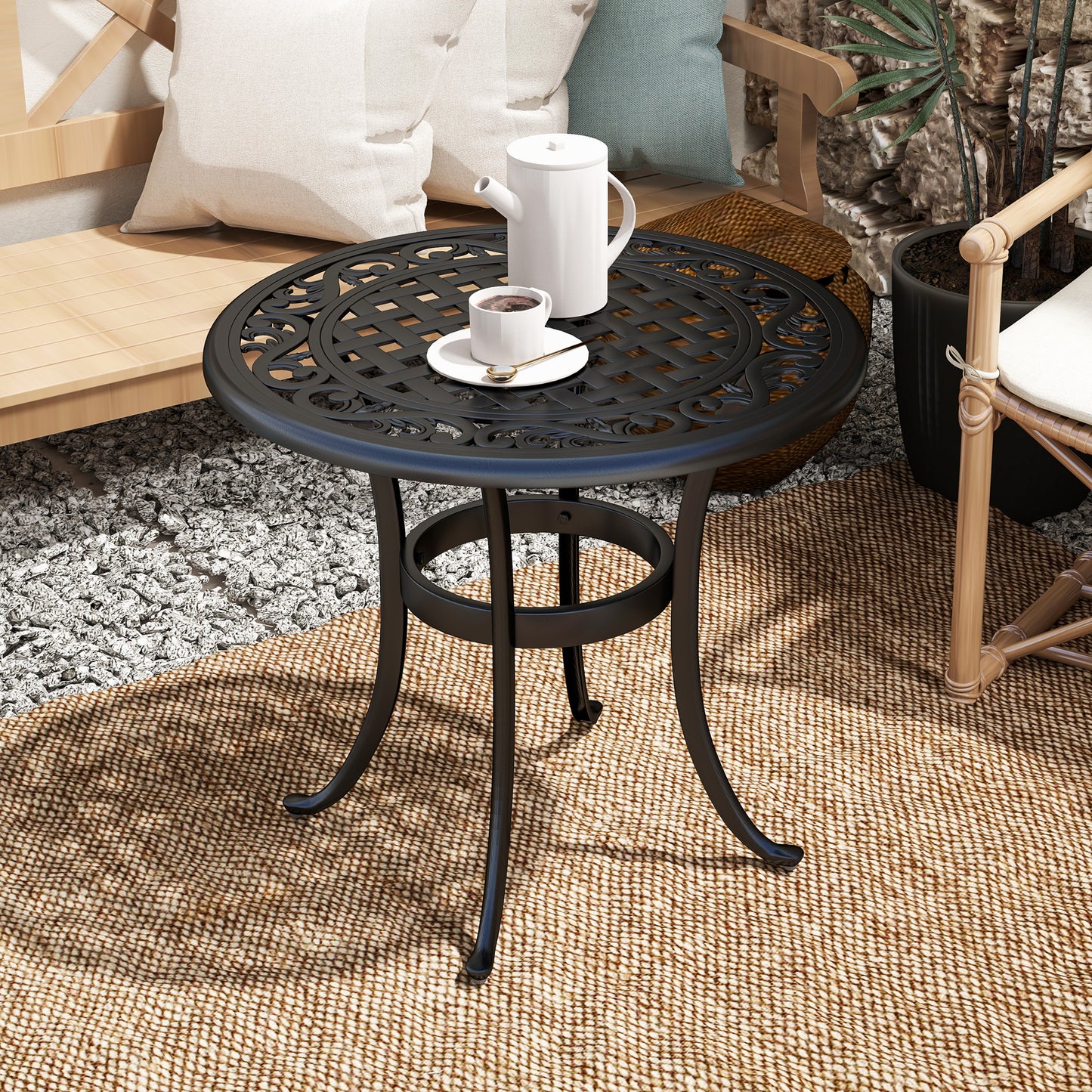 Outdoor Garden Table, Cast Aluminium Patio End Table