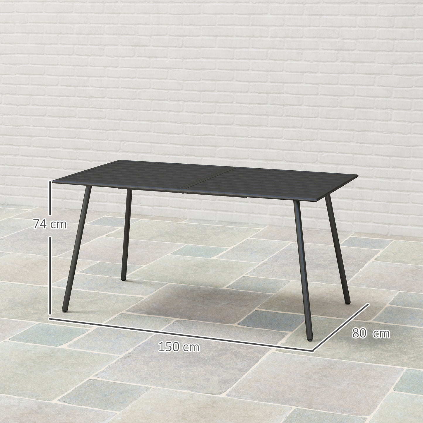 Rectangle Garden Table with Slat Top, Steel Frame