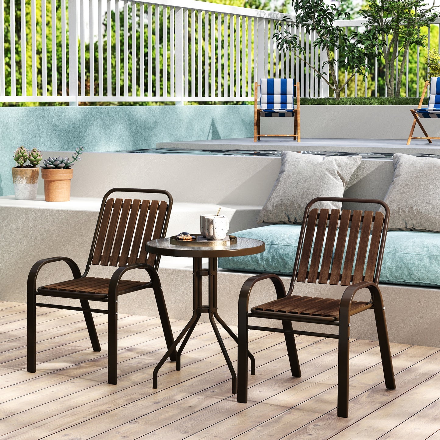 3 Pieces Patio Bistro Set with Stackable Chairs