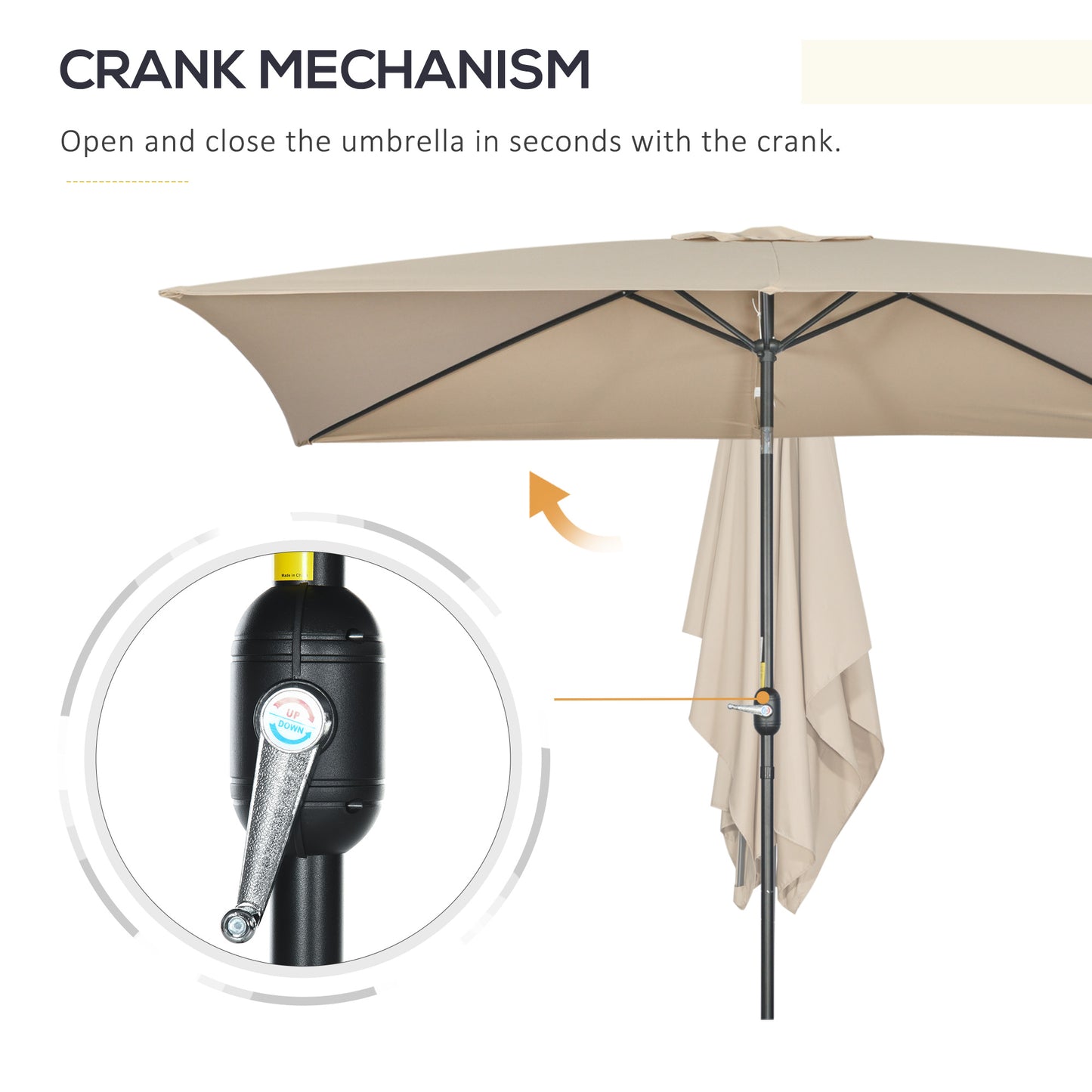 3x2m Garden Parasol Umbrella with Aluminium Pole, Tilt and Crank