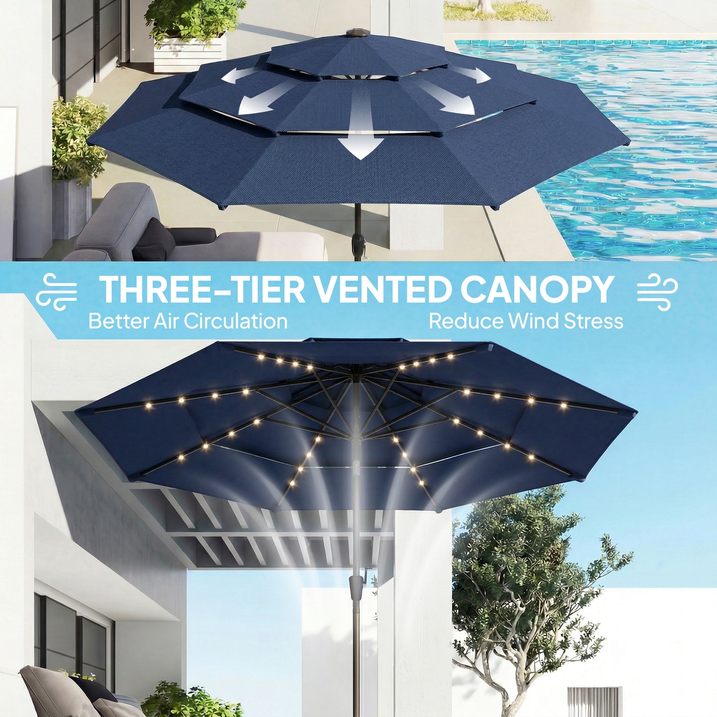 2.8 m Garden Parasol Umbrella with LED Solar Light, Parasol Cover