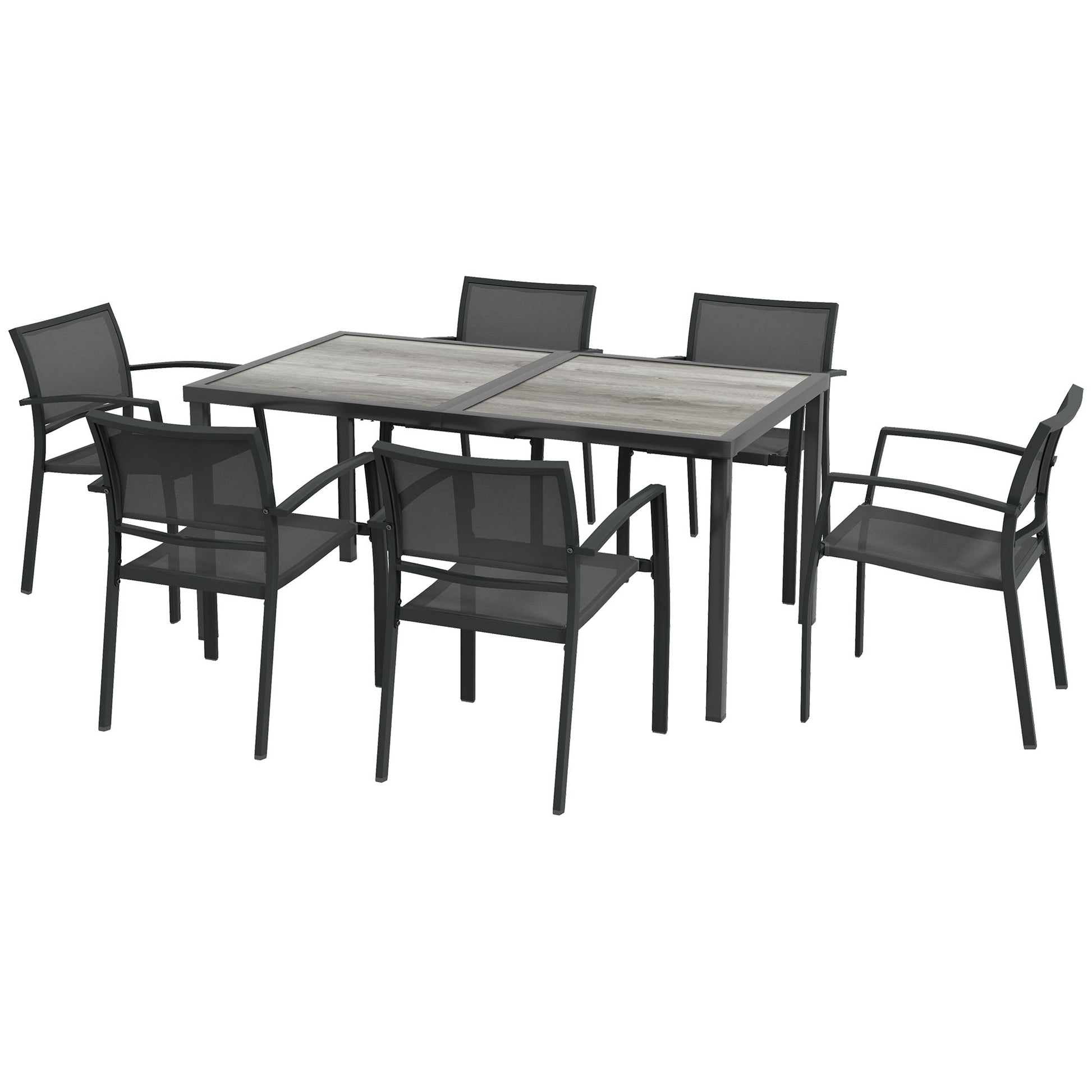 Seven-Piece Casual Outdoor Dining Set, with Wood-Effect Table