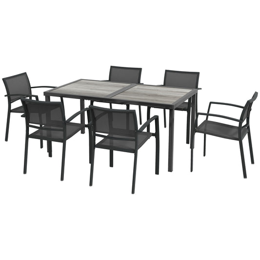 Seven-Piece Casual Outdoor Dining Set, with Wood-Effect Table