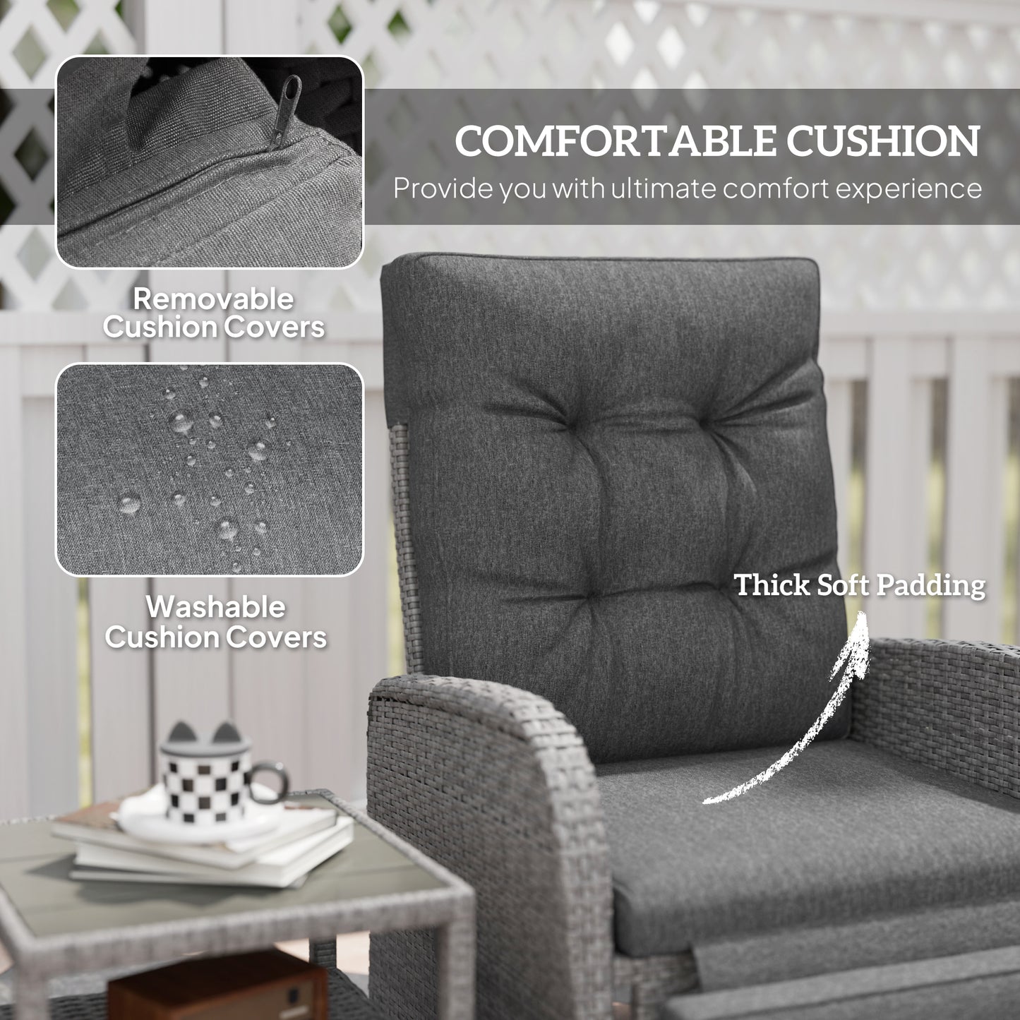 2 Seater Patio Rattan Wicker No Installation Chaise Lounge Sofa Set