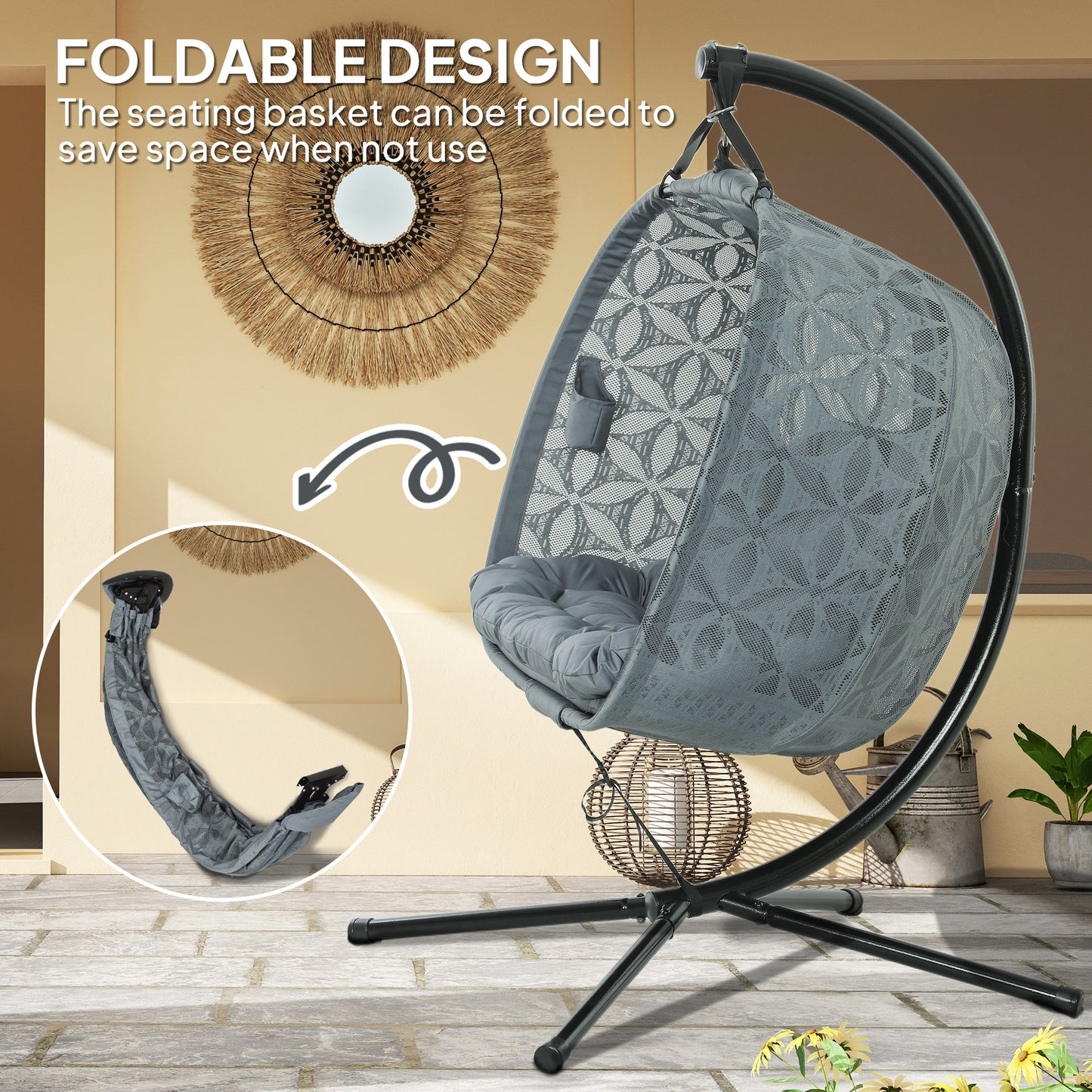 Outdoor Double Hanging Chair with Cushion and Cup Holders