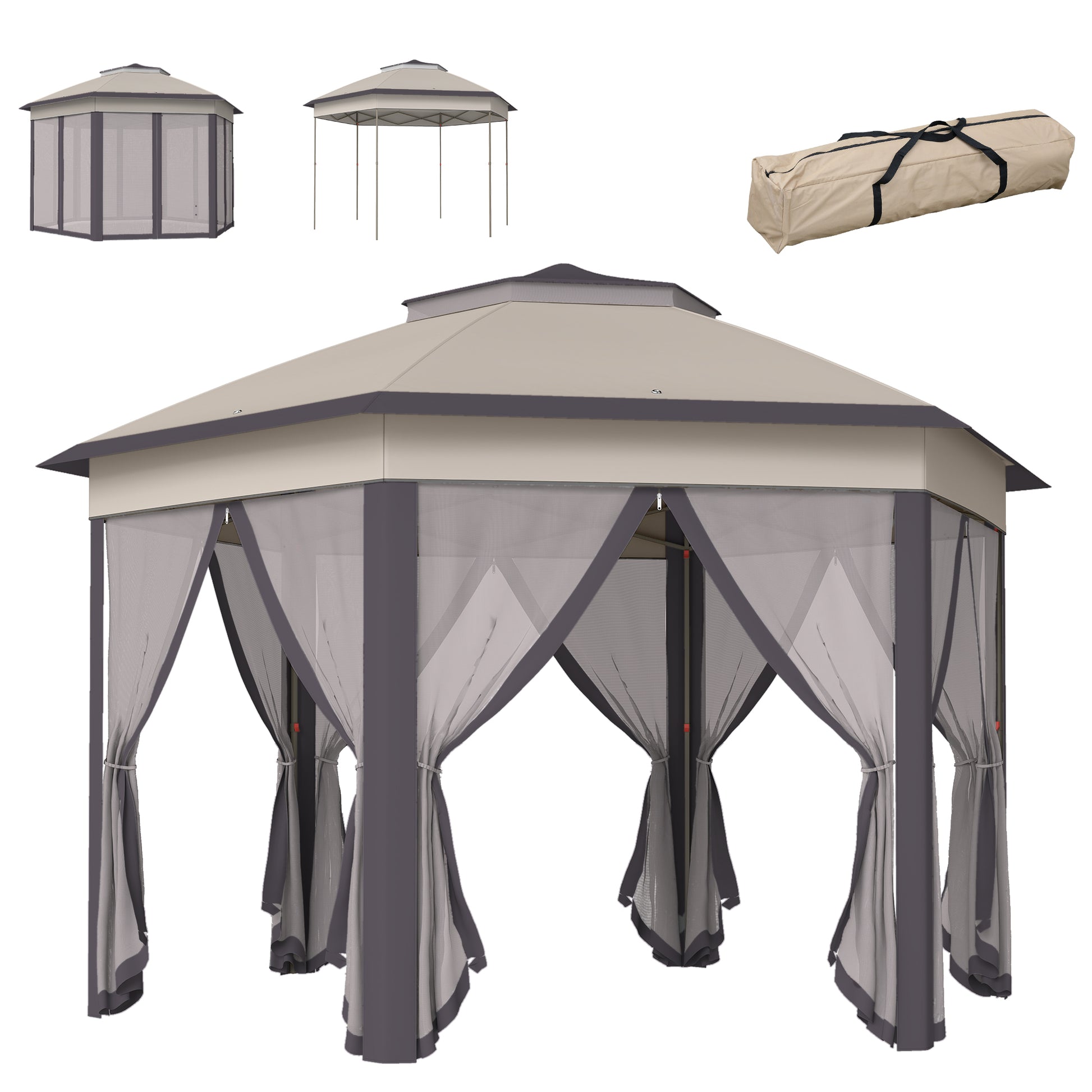 3 x 4m Garden Gazebo Hexagon Pop Up Gazebo Party Tent Canopy Double
