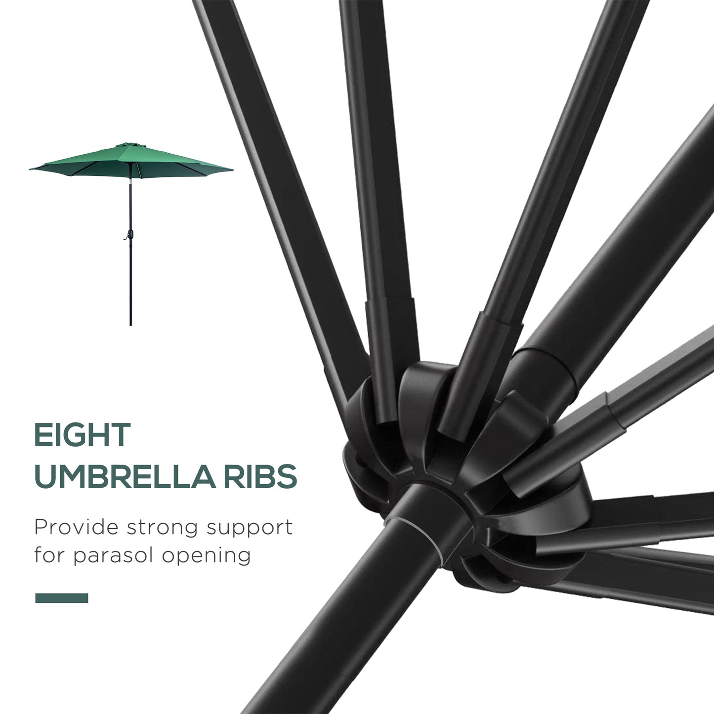 3(m) Tilting Parasol Garden Umbrellas, Outdoor Sun Shade with 8 Ribs