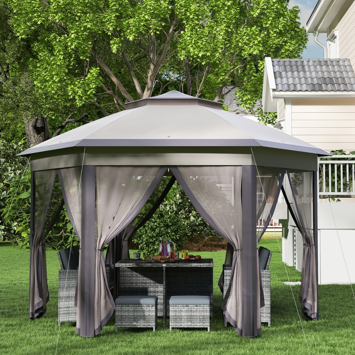 3 x 4m Garden Gazebo Hexagon Pop Up Gazebo Party Tent Canopy Double